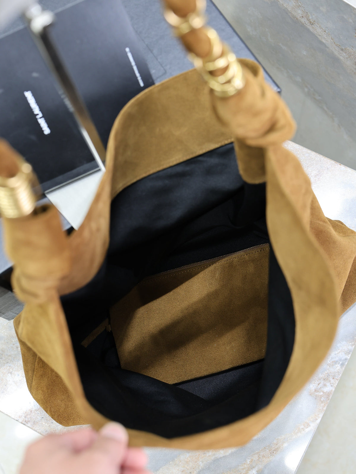Prada AMALIA Tote Bag 40cm Dark Brown Suede GHW