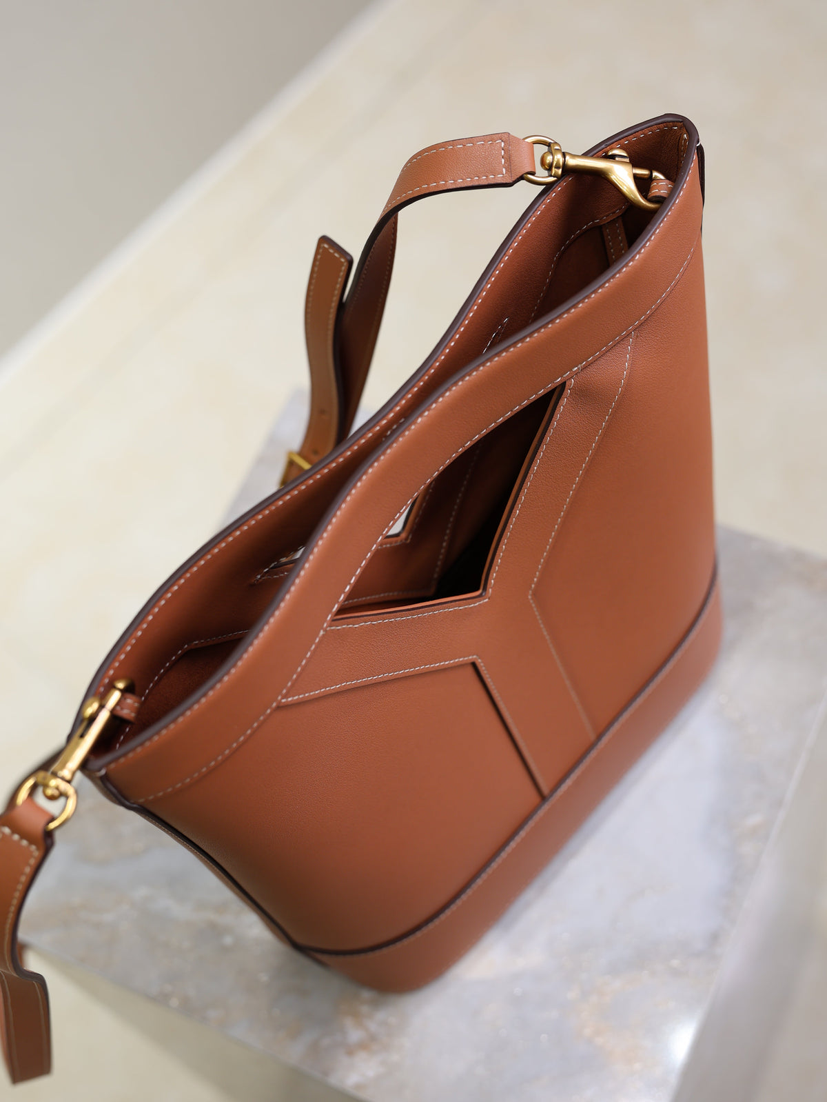 Prada Y Small Bucket 23cm Caramel Leather