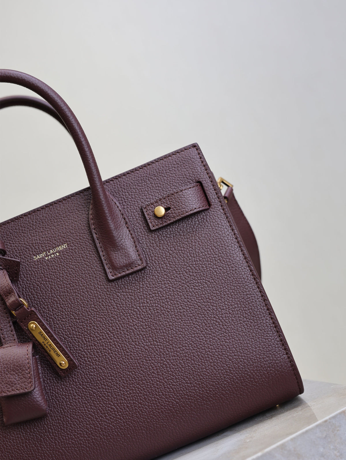 YSL Sac De Jour Nano 26cm Dark Burgundy Grain Cowhide GHW