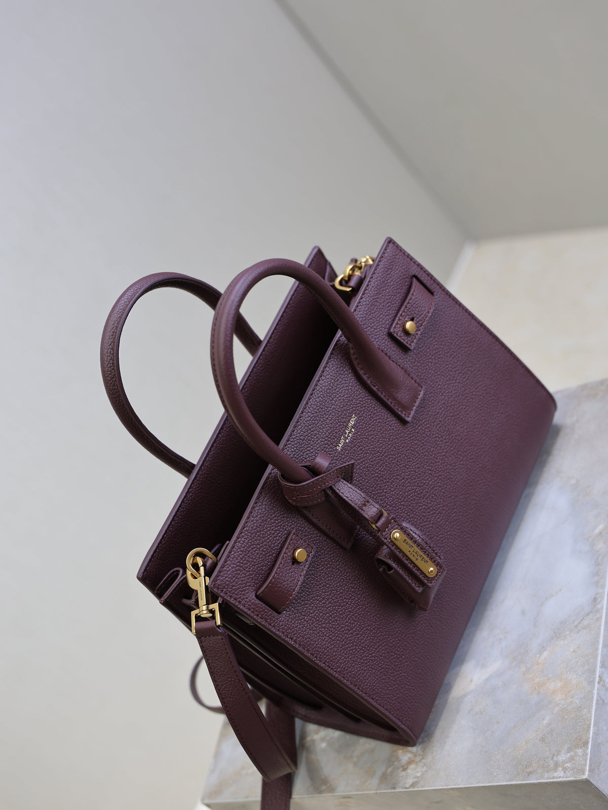 YSL Sac De Jour Nano 26cm Dark Burgundy Grain Cowhide GHW