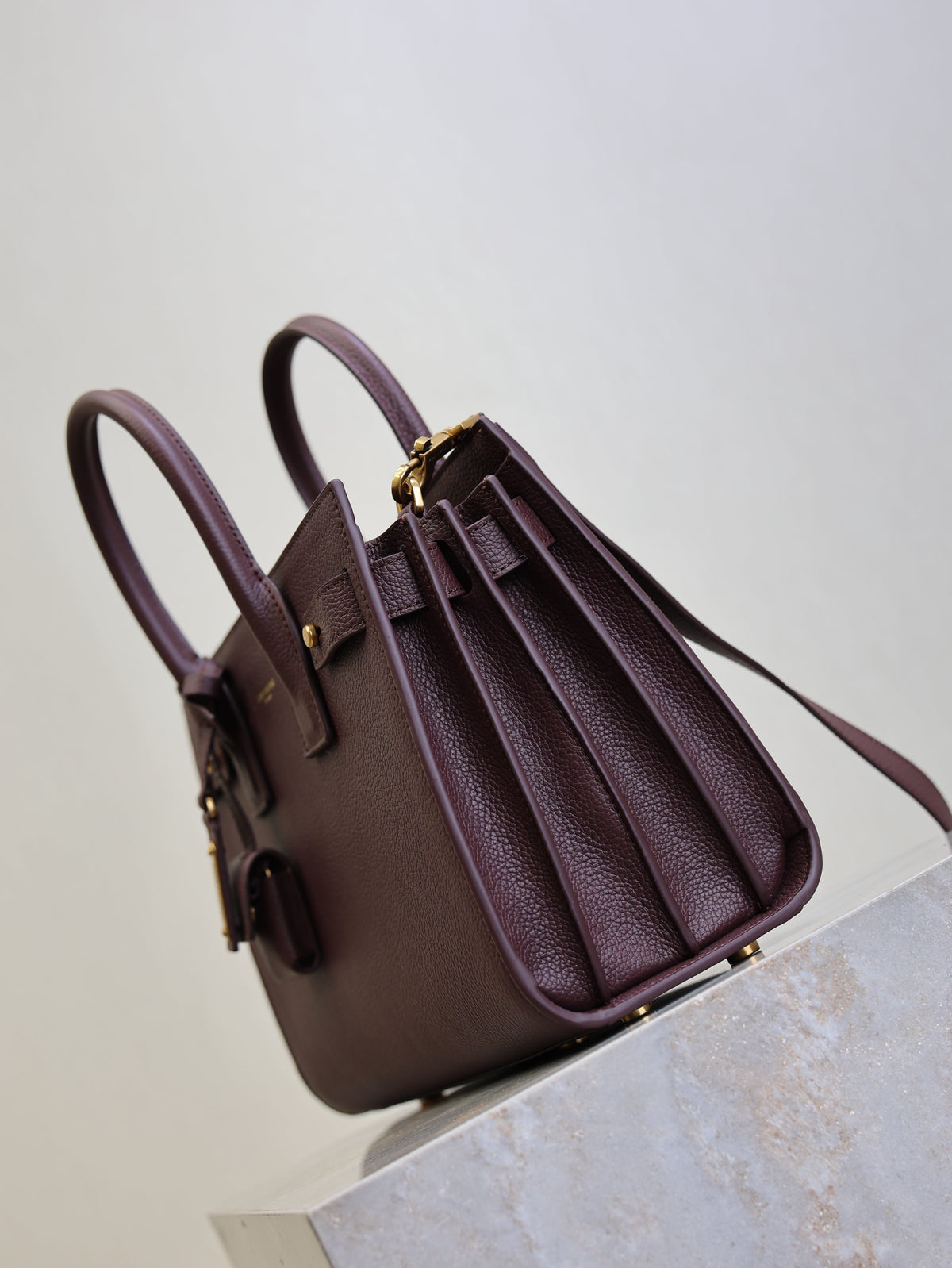 YSL Sac De Jour Nano 26cm Dark Burgundy Grain Cowhide GHW