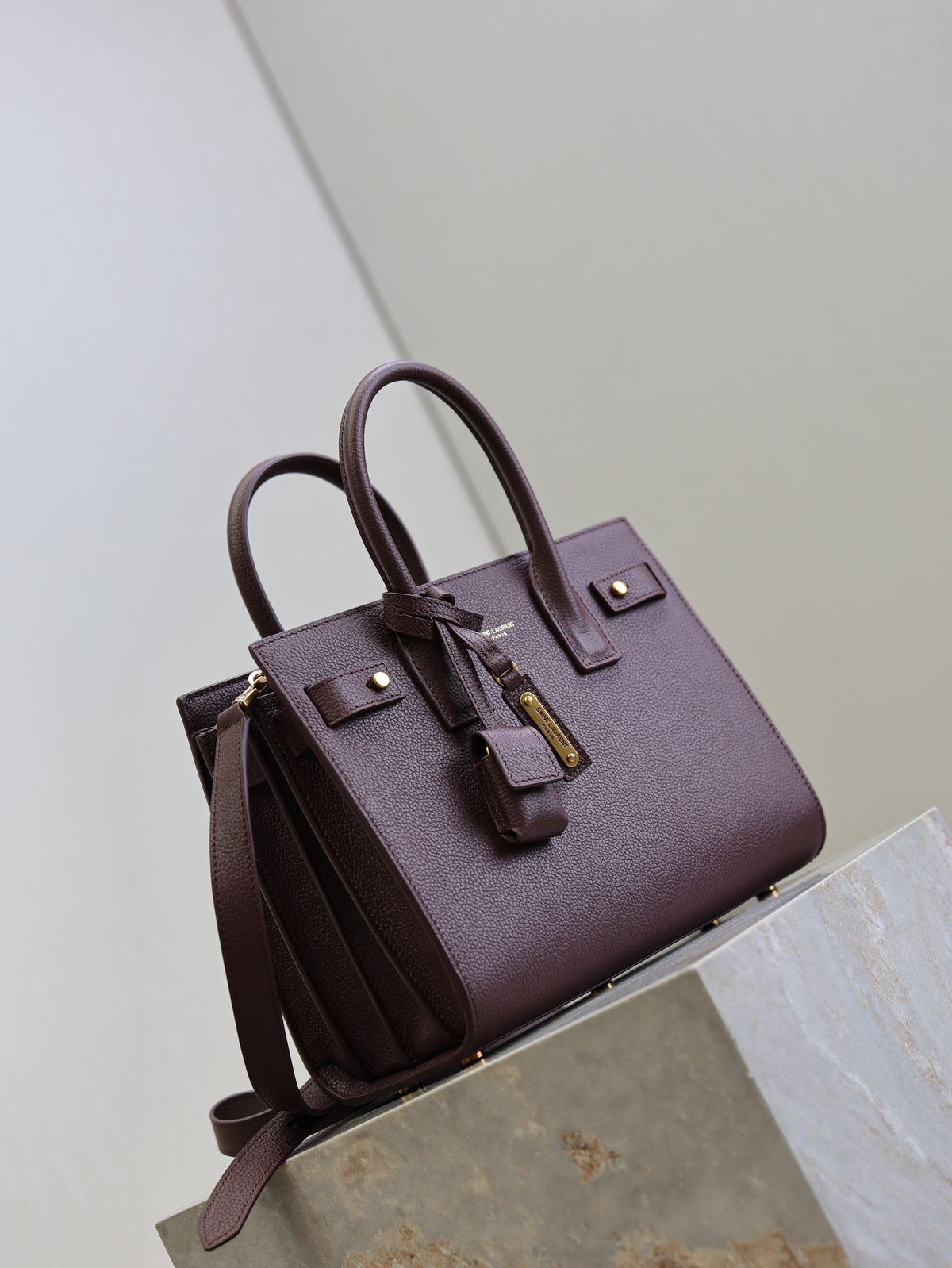 YSL Sac De Jour Nano 26cm Dark Burgundy Grain Cowhide GHW