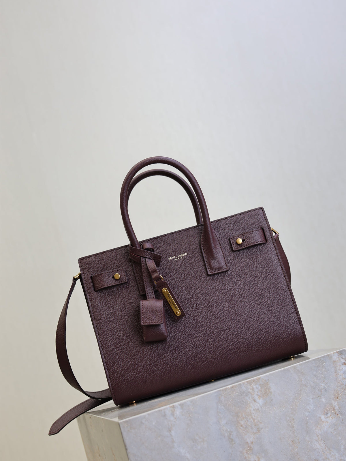 YSL Sac De Jour Nano 26cm Dark Burgundy Grain Cowhide GHW