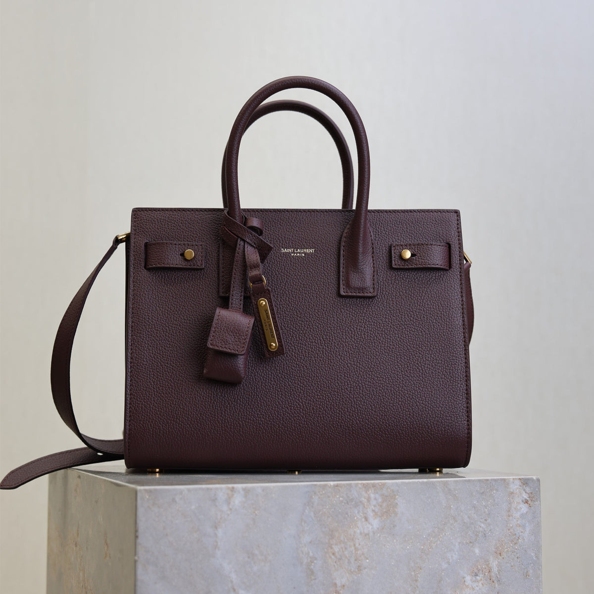 YSL Sac De Jour Nano 26cm Dark Burgundy Grain Cowhide GHW