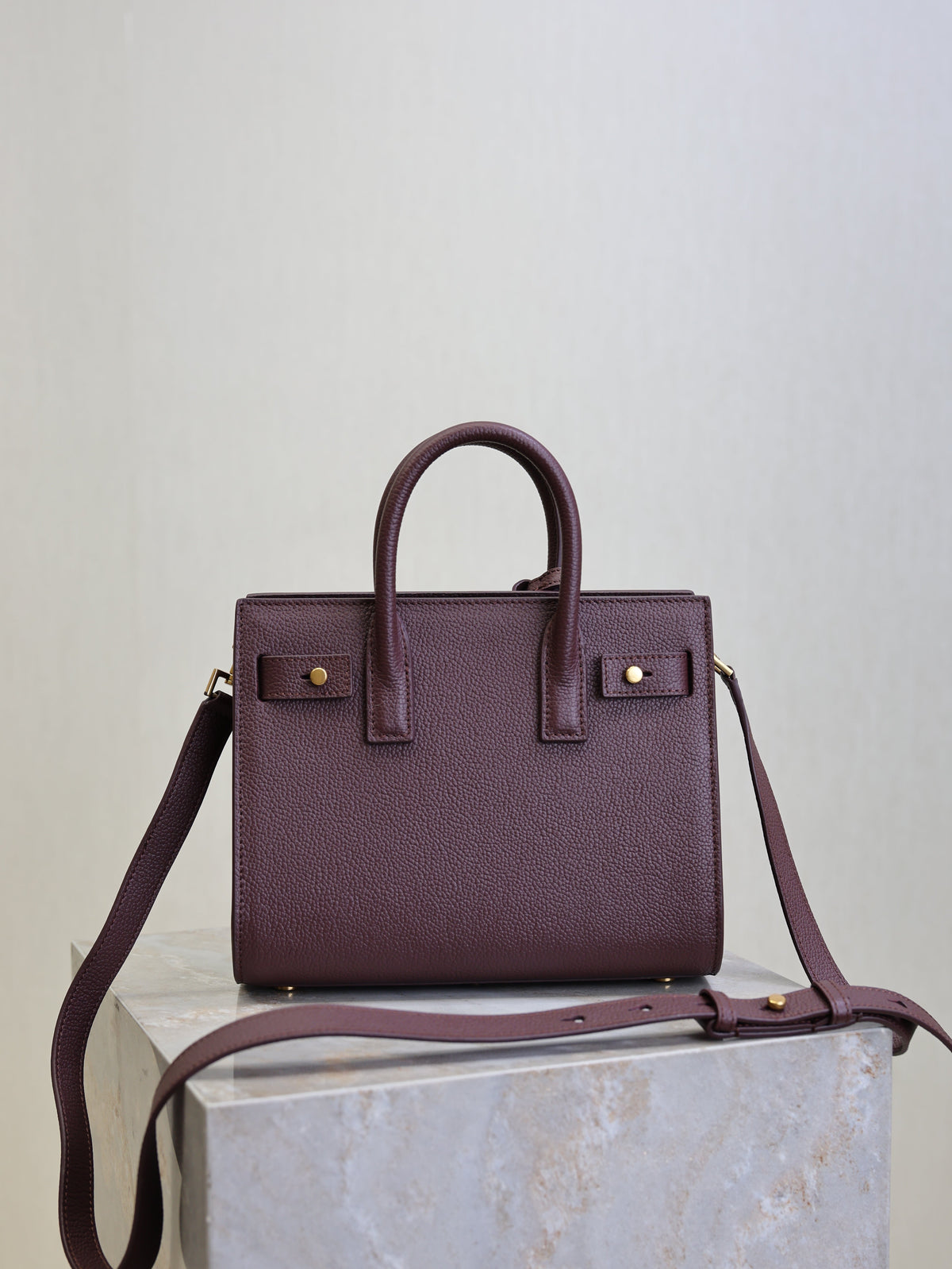 YSL Sac De Jour Nano 22cm Dark Burgundy Grain Cowhide GHW