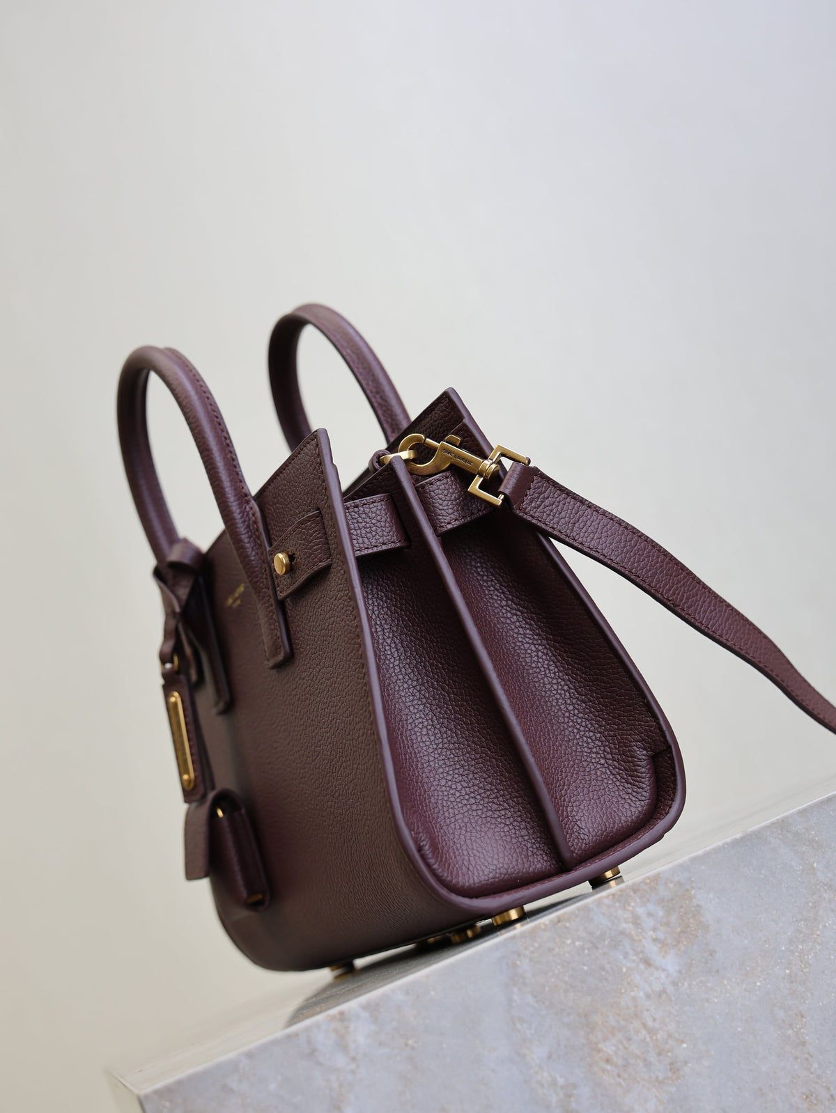 YSL Sac De Jour Nano 22cm Dark Burgundy Grain Cowhide GHW