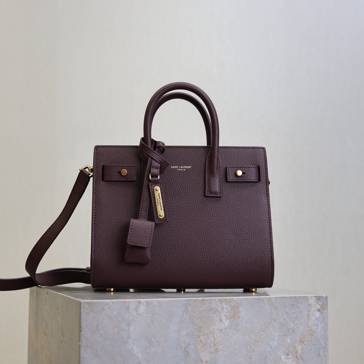 YSL Sac De Jour Nano 22cm Dark Burgundy Grain Cowhide GHW