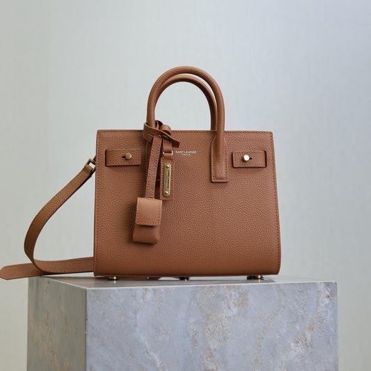 YSL Sac De Jour Nano 22cm Brown Grain Cowhide GHW