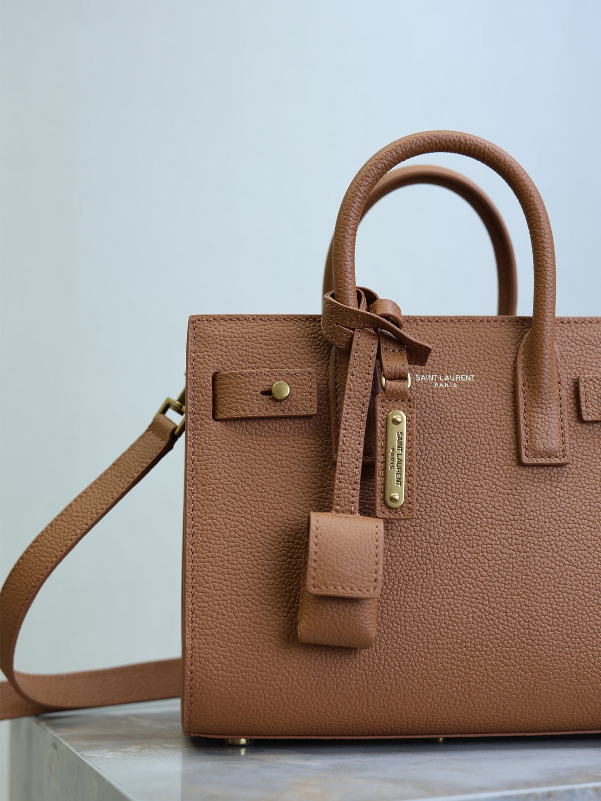 YSL Sac De Jour Nano 22cm Brown Grain Cowhide GHW