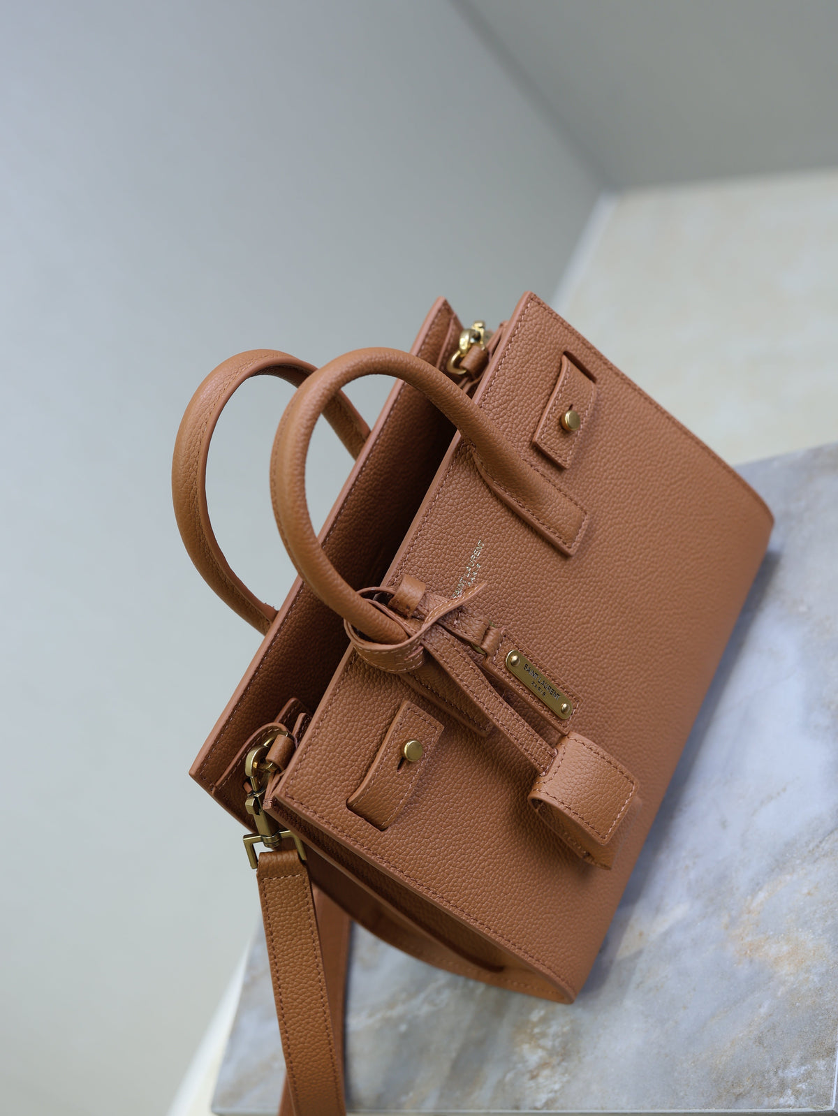 YSL Sac De Jour Nano 22cm Brown Grain Cowhide GHW