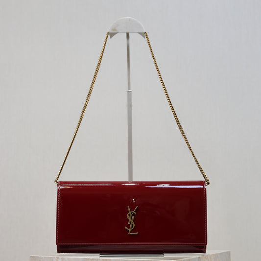 YSL Kate Clutch Bag Burgundy Patent Leather