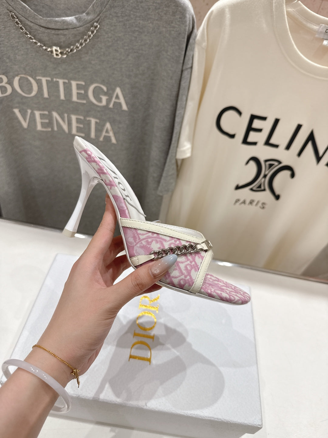 Dior Sandal Pink mix White Canvas Sheepskin 174103