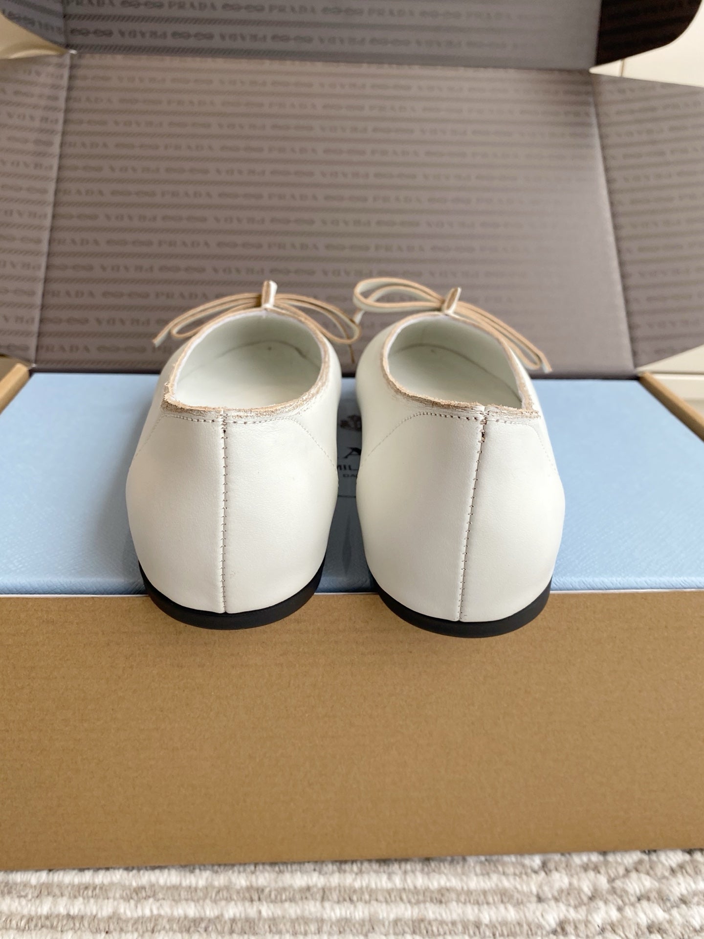 Prada 26s Antiqued Ballerinas Chalk White Lambskin 859009