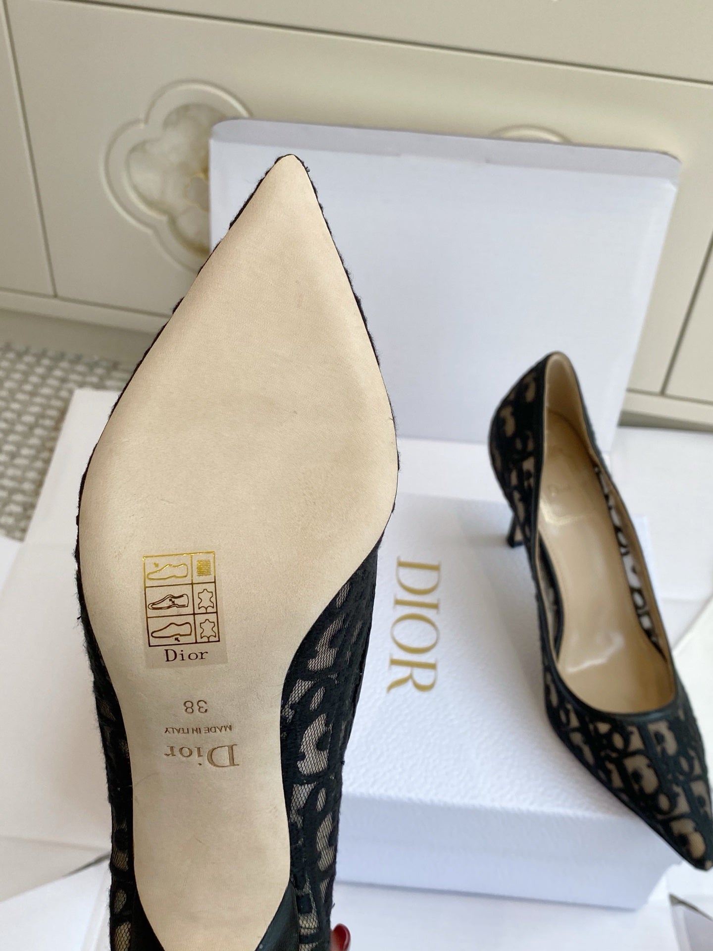 CD 26s Adioable Pump 8cm Monogram Black Beige Mesh Lambskin 909642