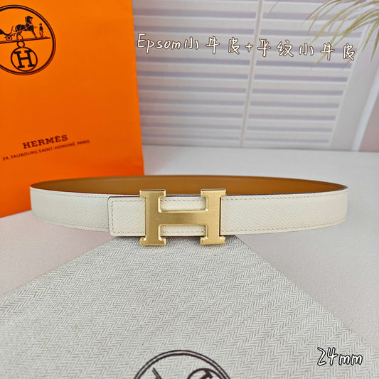 H Guillochee Buckle Belt 2.4cm Yellow White Espom 211230