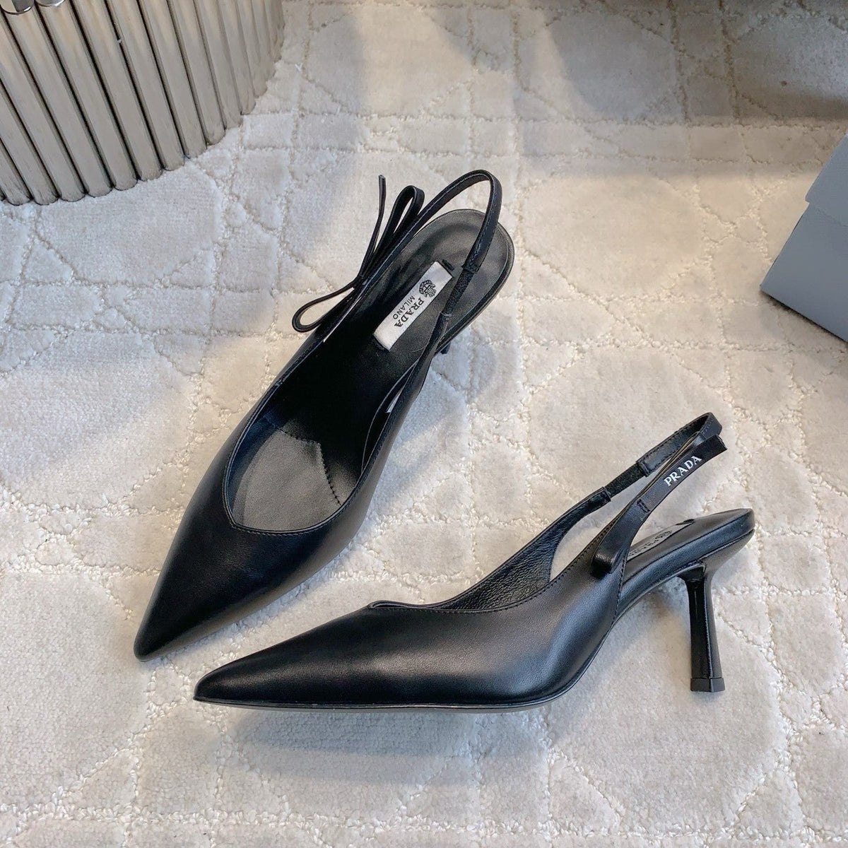 Prada 26s Open-Back High Heels Black Sheepskin 615387