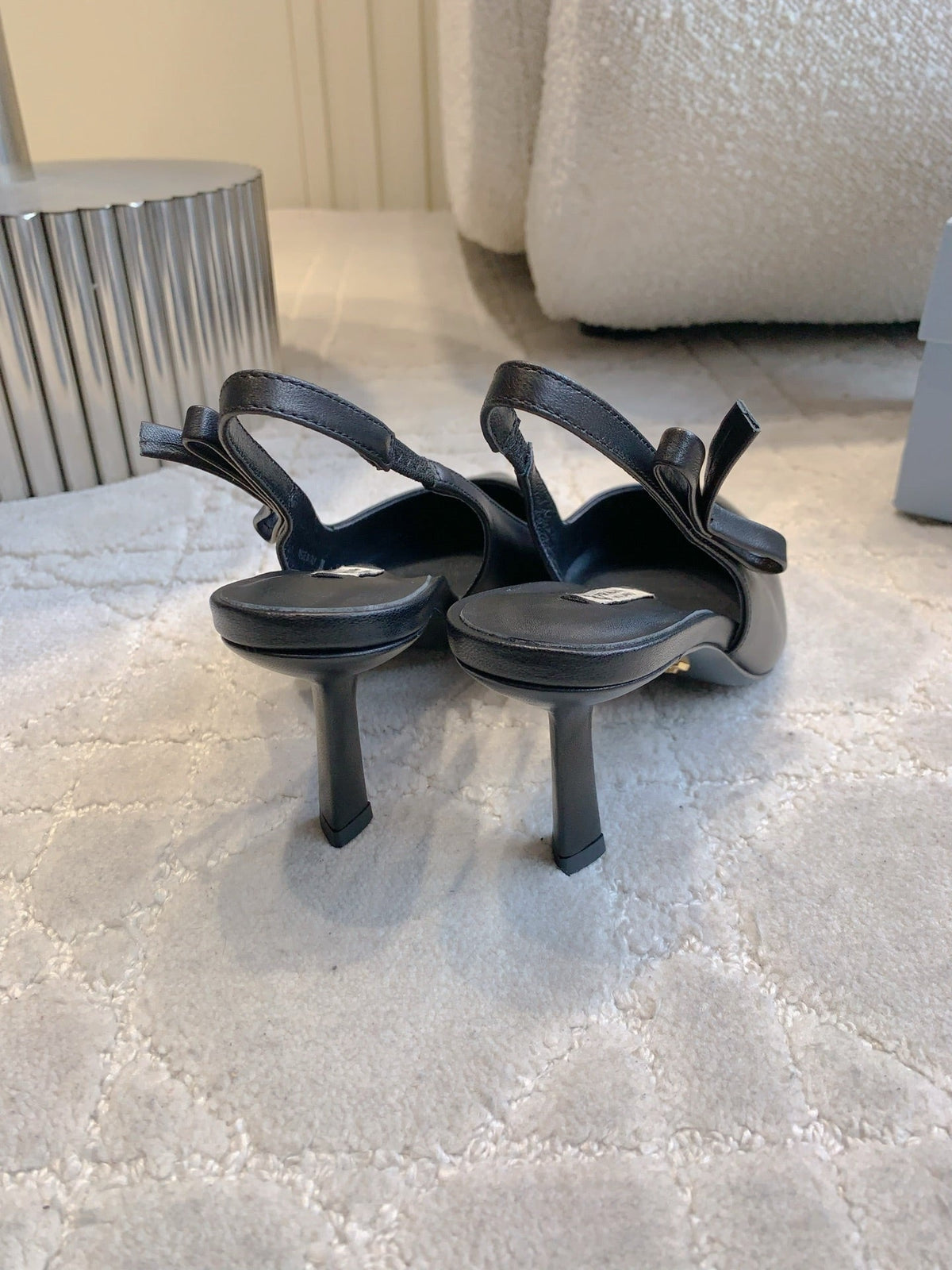 Prada 26s Open-Back High Heels Black Sheepskin 615387