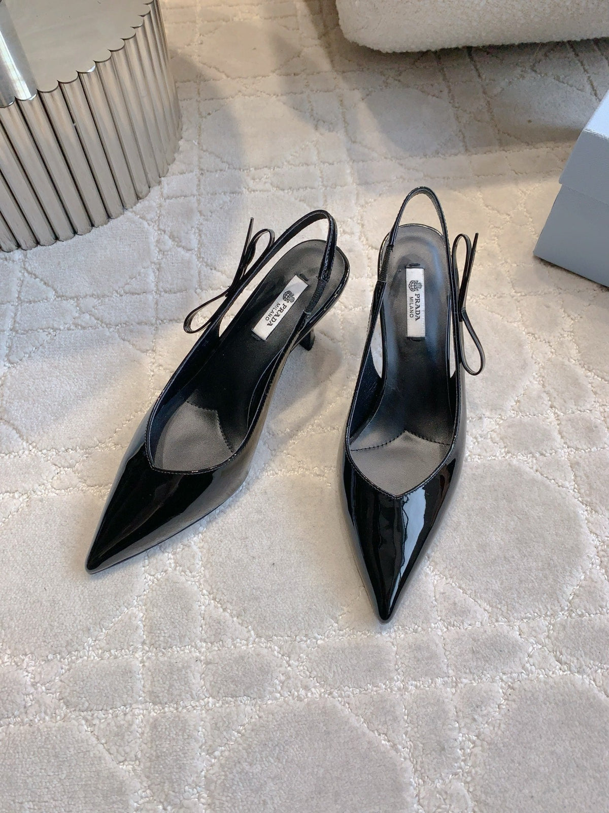 Prada 26s Open-Back High Heels Black Patent Leather 615386