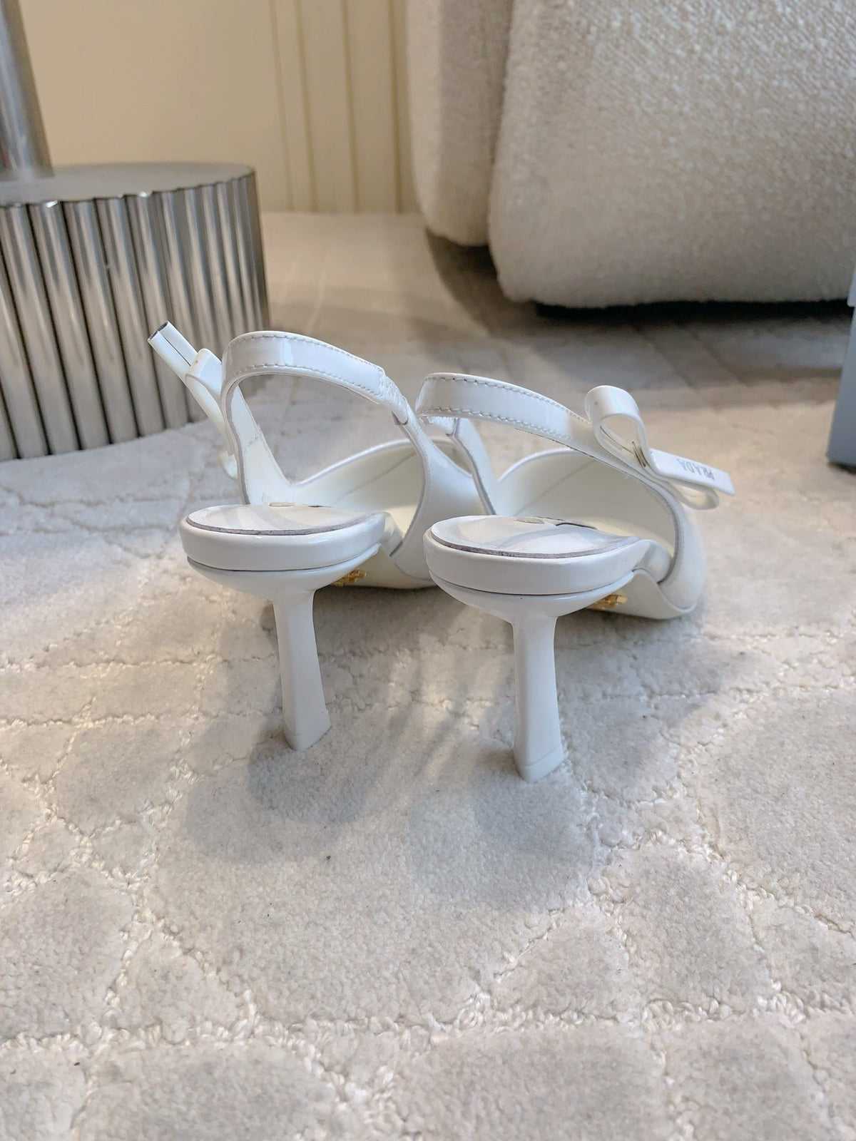 Prada 26s Open-Back High Heels White Patent Leather 615388
