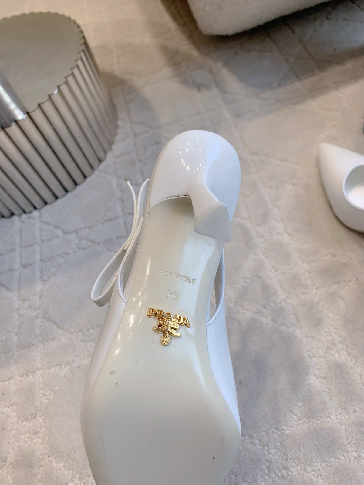 Prada 26s Open-Back High Heels White Patent Leather 615388