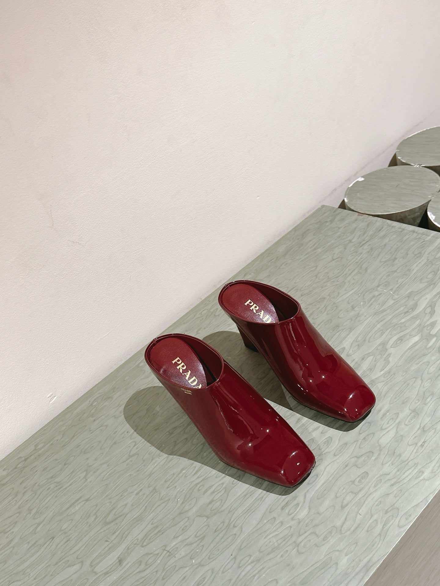 Prada Mules 85mm Burgundy Patent Leather 449618
