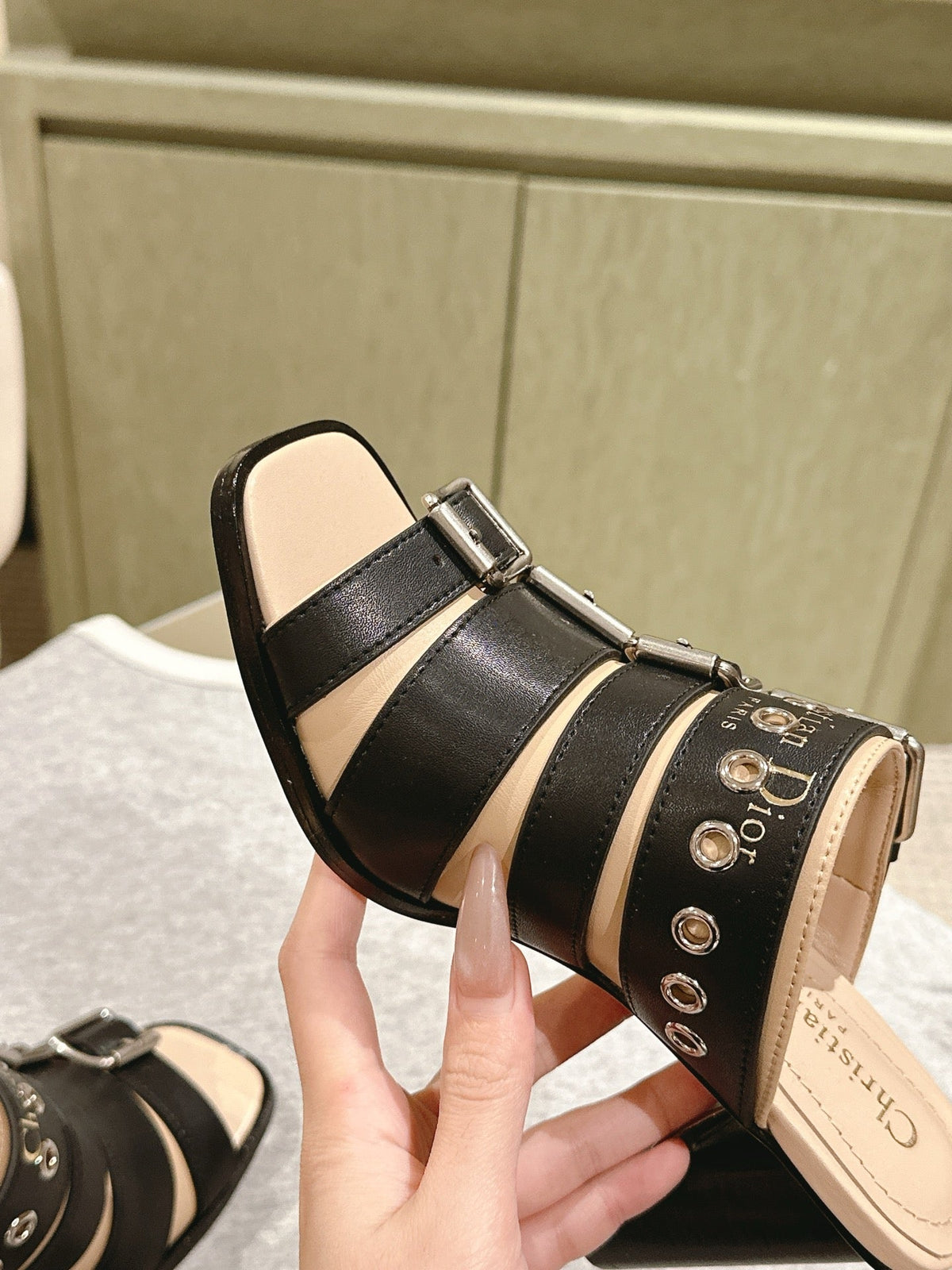 CD 26s High Heel Sandal 65 Black Beige Lambskin 661540