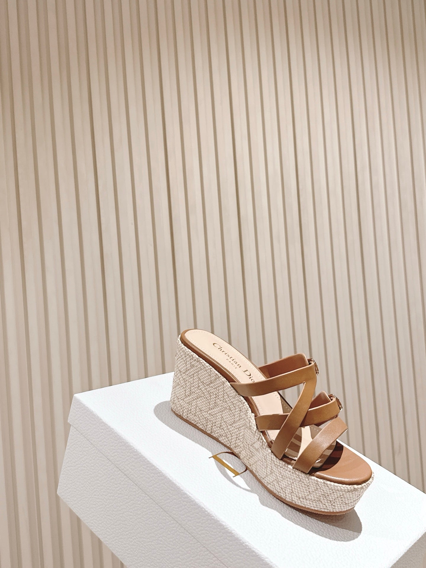 CD Wedge Hemp Sandal 85mm Brown Beige  Lambskin 483083
