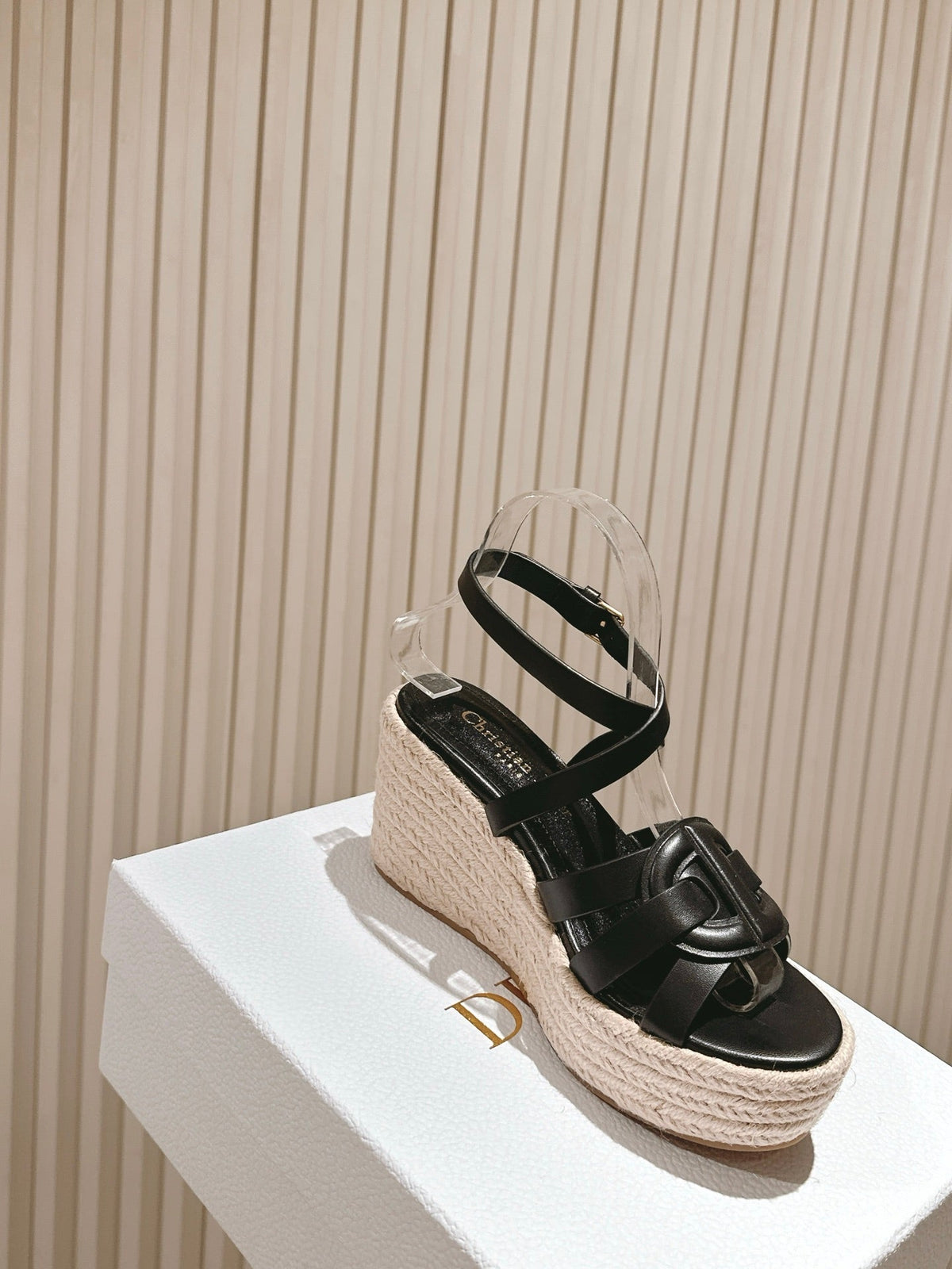 CD D-Club Wedge Sandal 85mm Black Calfskin 483082