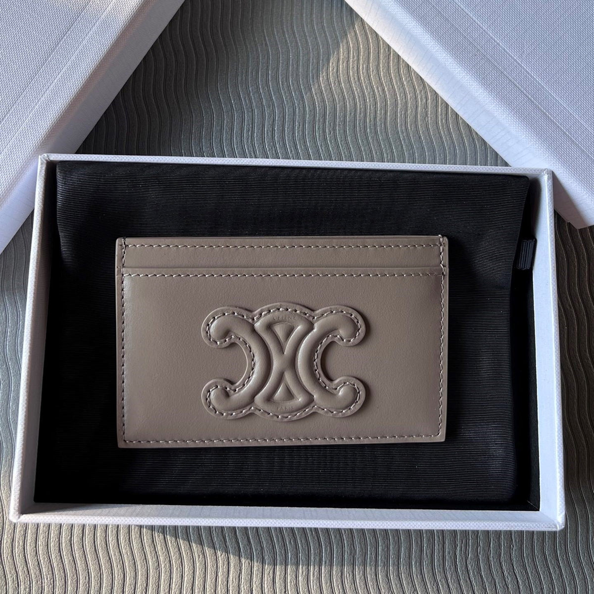 TRIOMPHE 10B703 Card Holder Modern Taupe Cowhide Leather