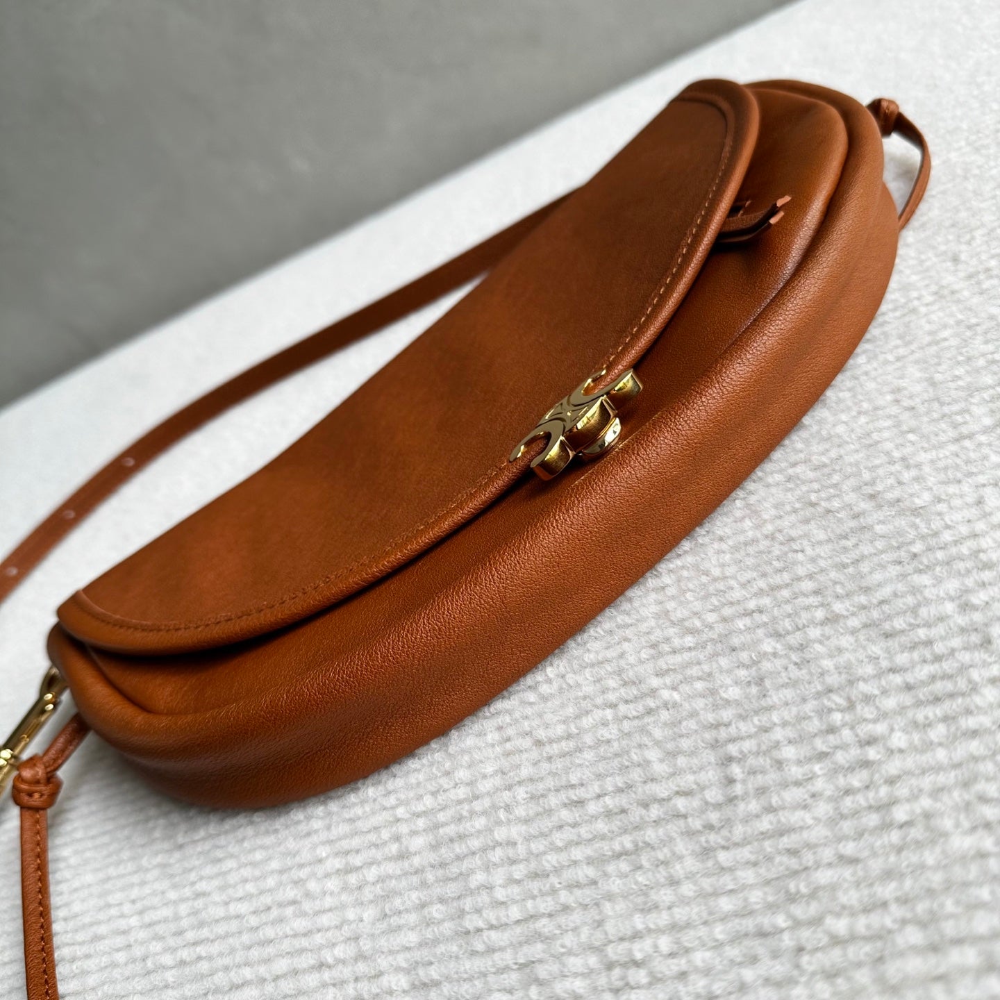 Celine Halfmoon Triomphe Small Bag 25cm Brown Lambskin