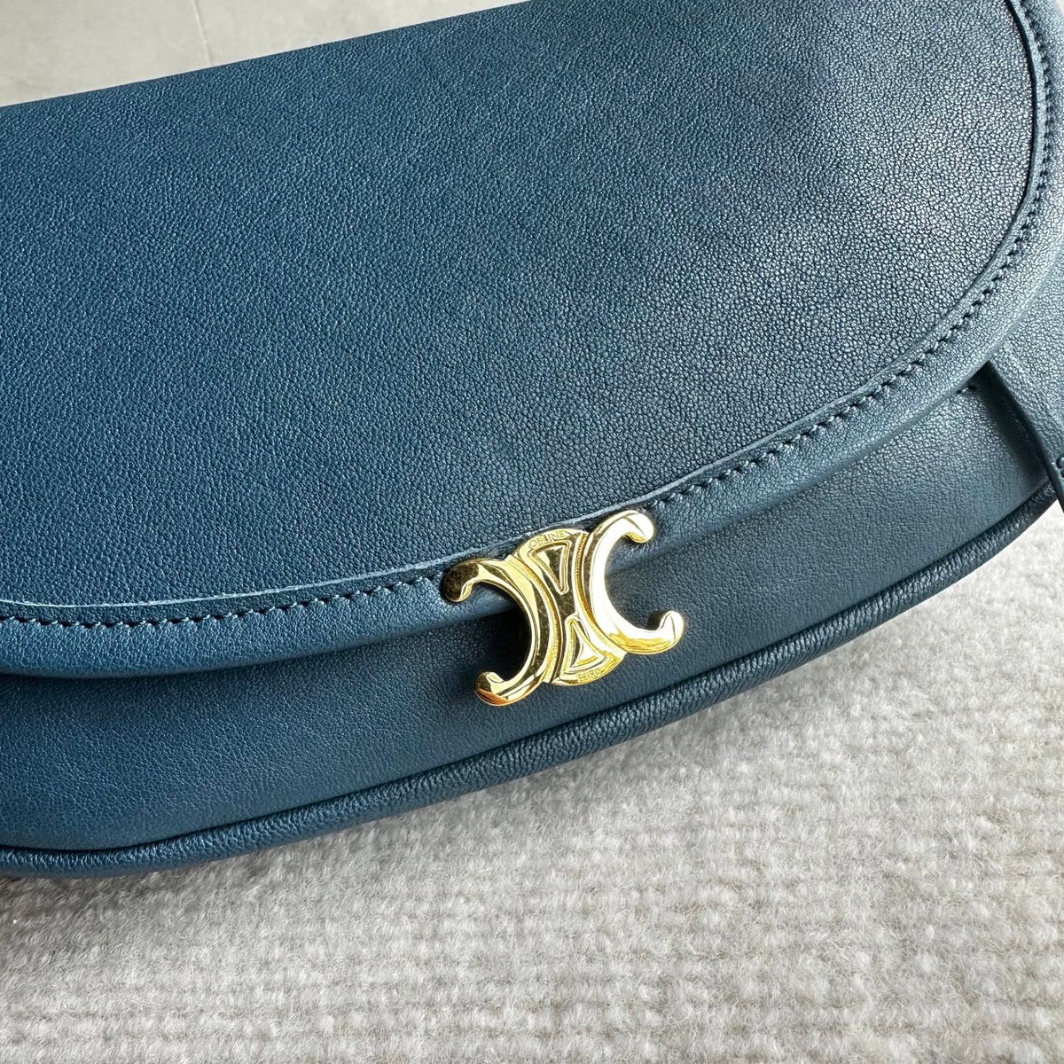 Celine Halfmoon Triomphe Small Bag 25cm Teal Green Lambskin