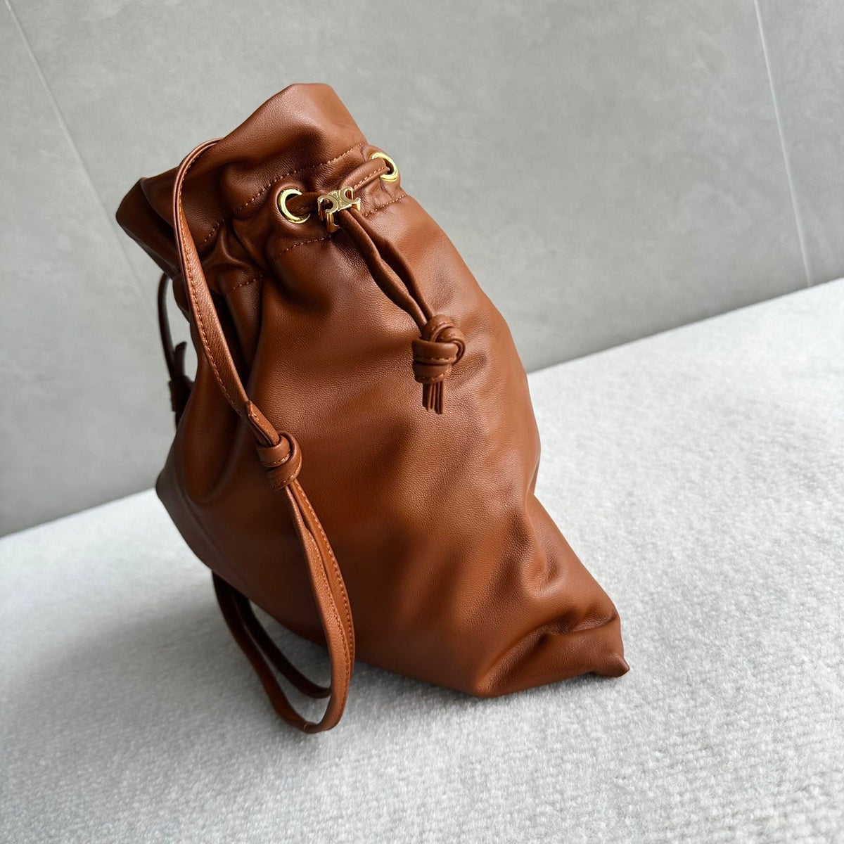 Celine Crystal Pouch Brown Lambskin