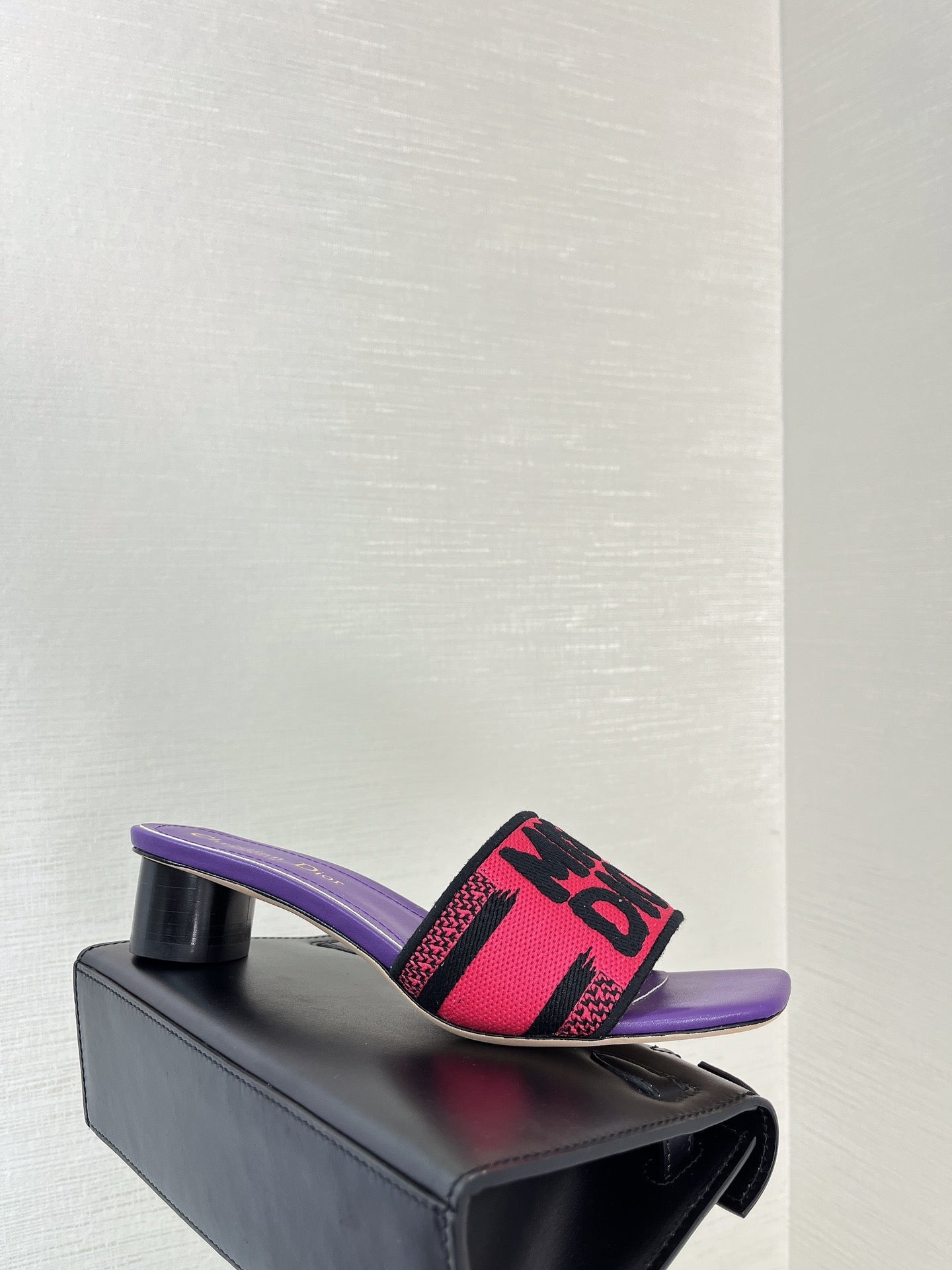 dway heeled slide 35 red purple embroidered cotton