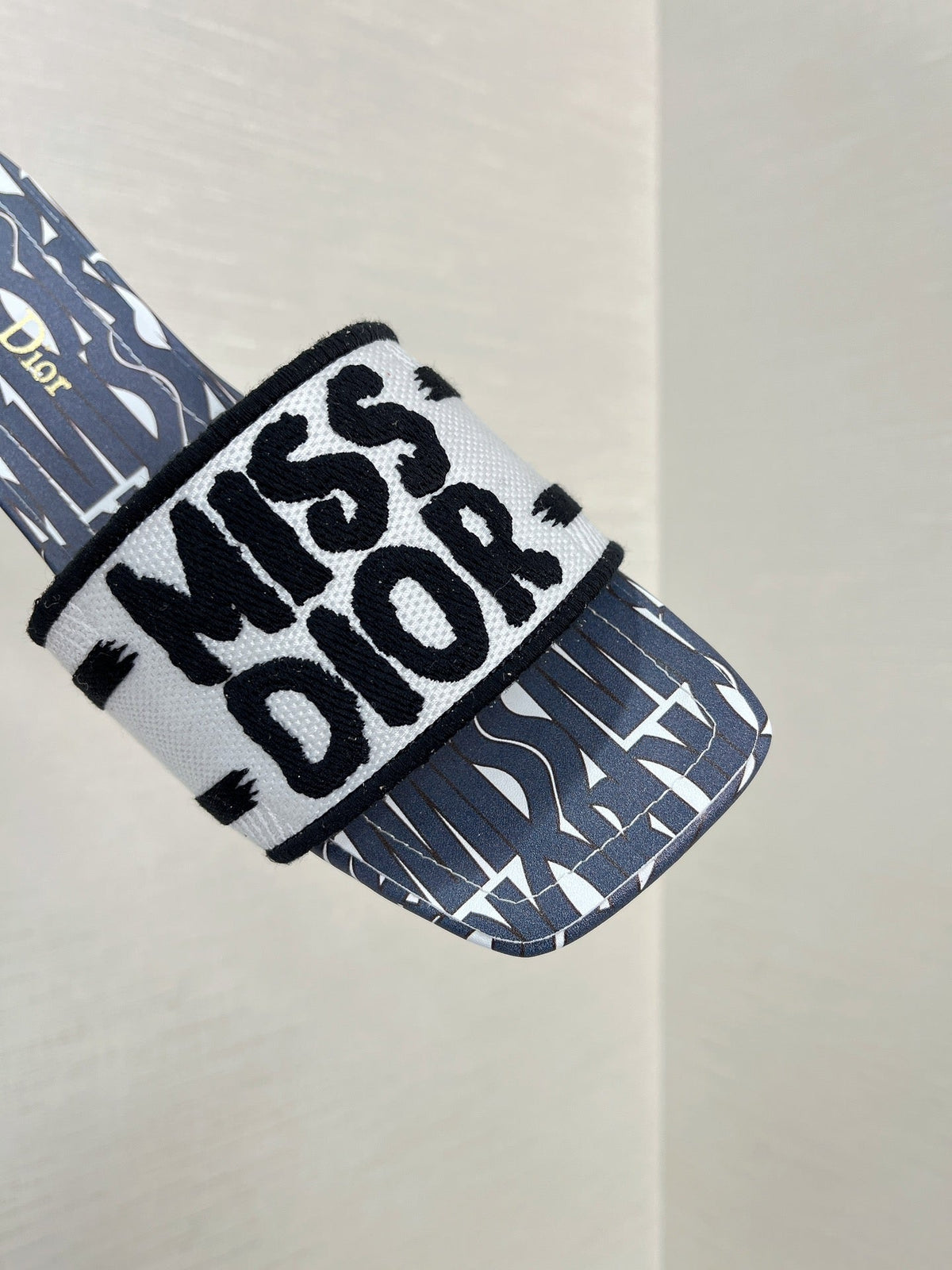 dway heeled slide 35 embroidered cotton grey miss cd alllover motif