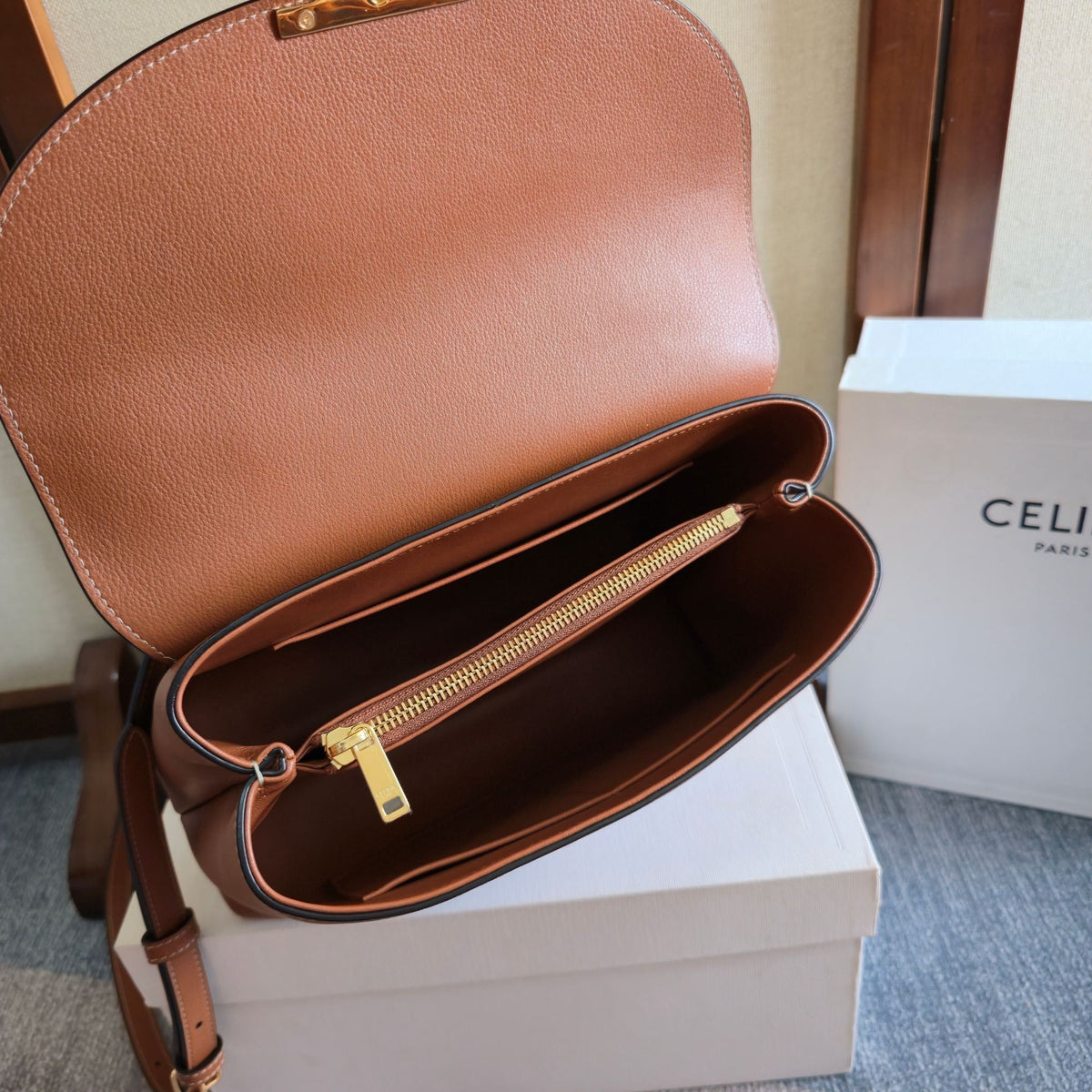 Celine Medium Nino Bag 25.5 Brown Grained Calfskin