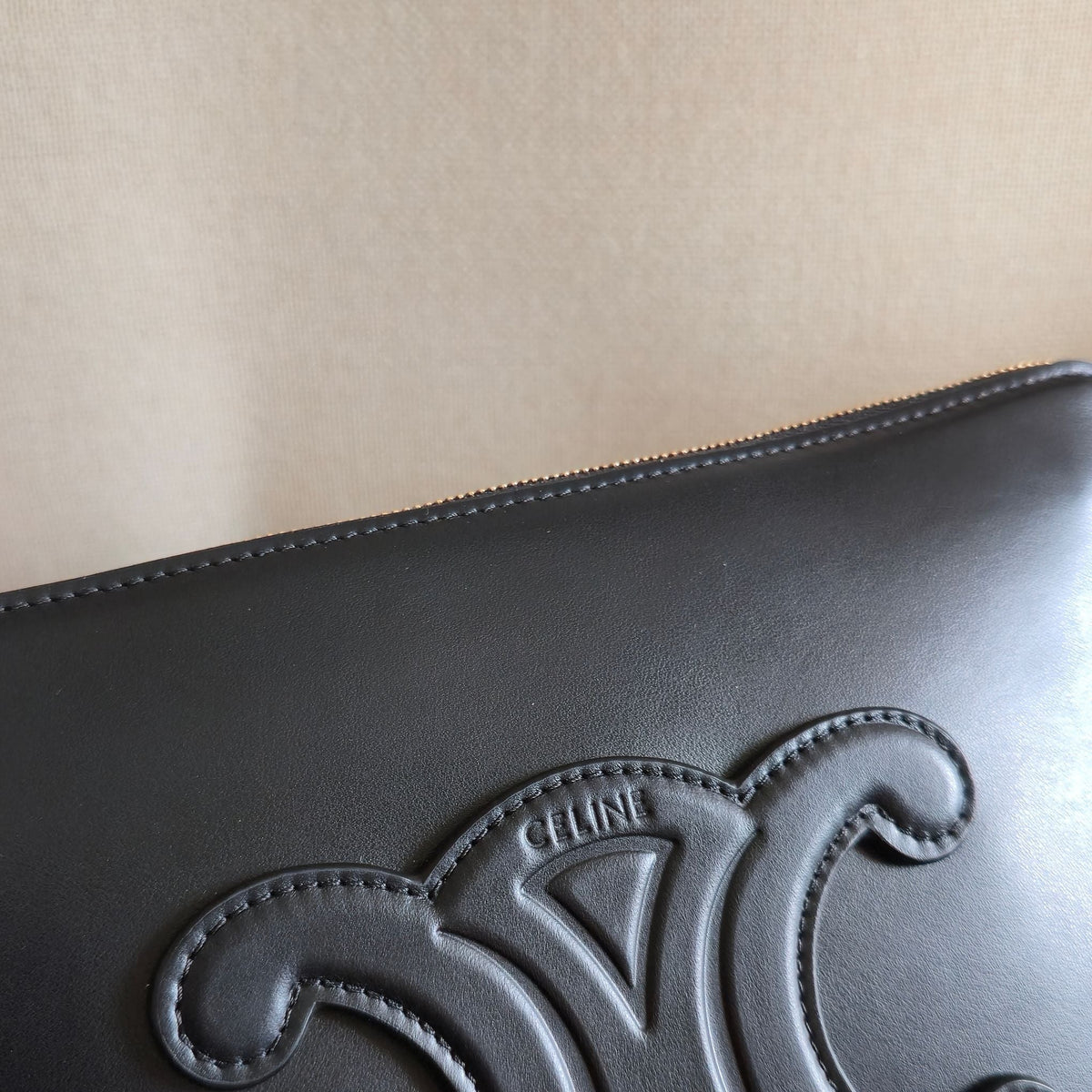 Celine Triomphe Wristlet Clutch Black Leather
