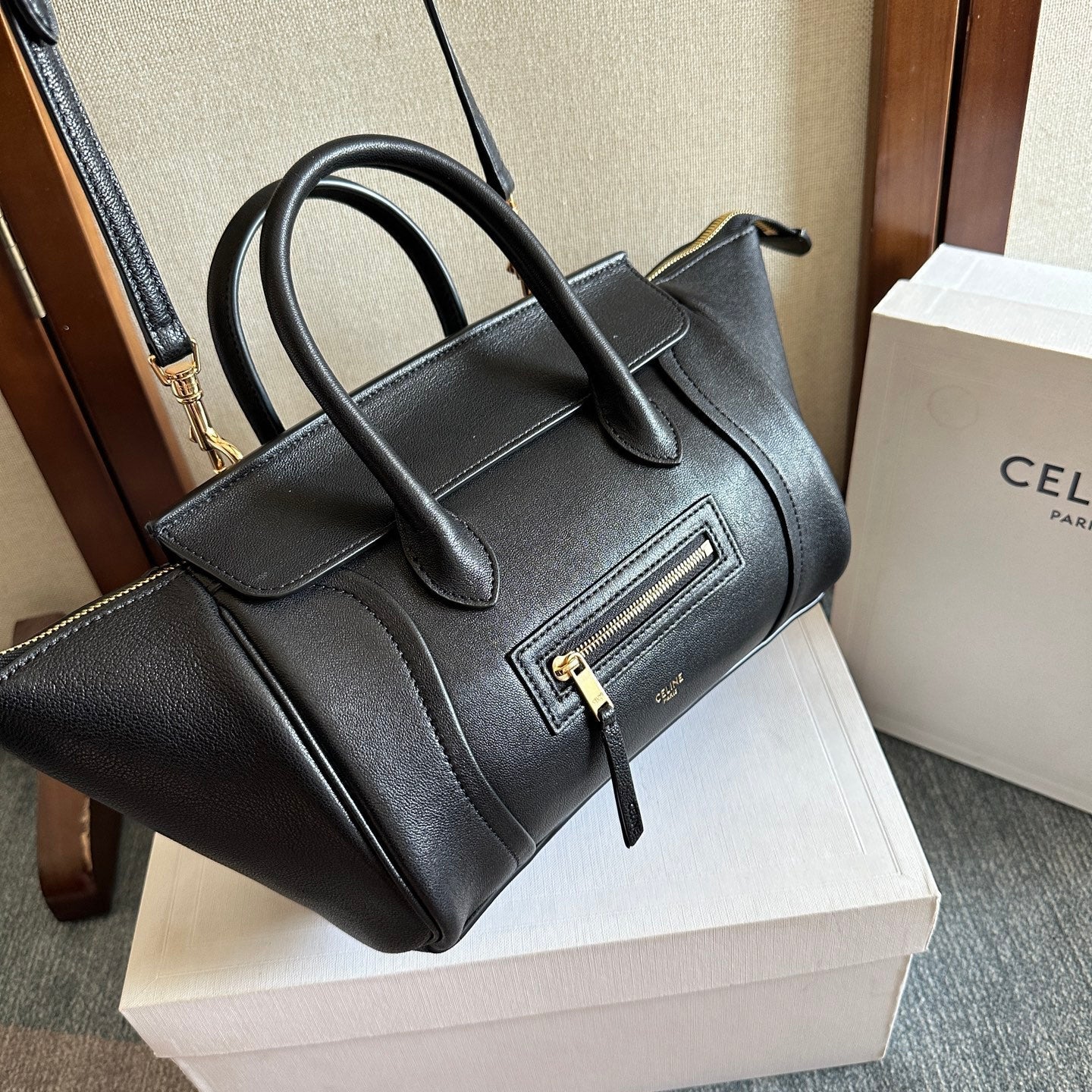 Celine Small Smiling New Luggage Black Lambskin