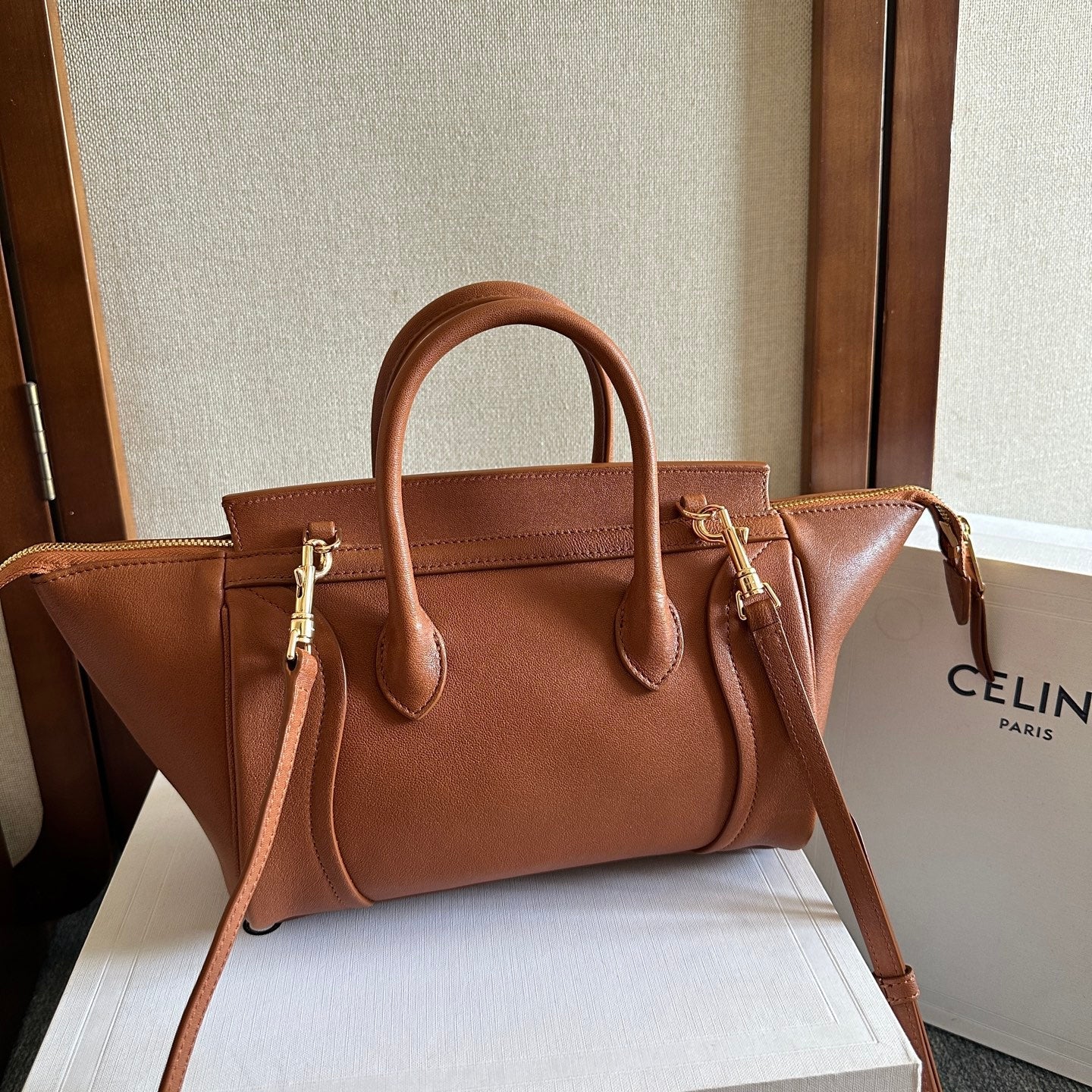 Celine Small Smiling New Luggage Light Brown Lambskin