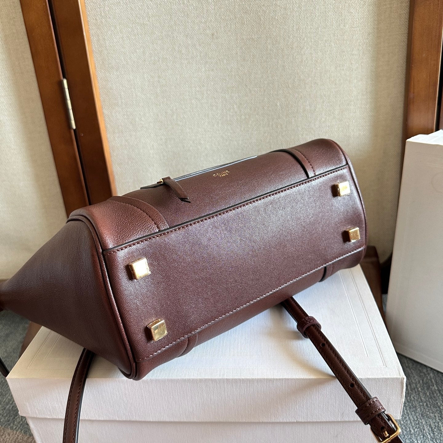 Celine Small Smiling New Luggage Chocolate Lambskin