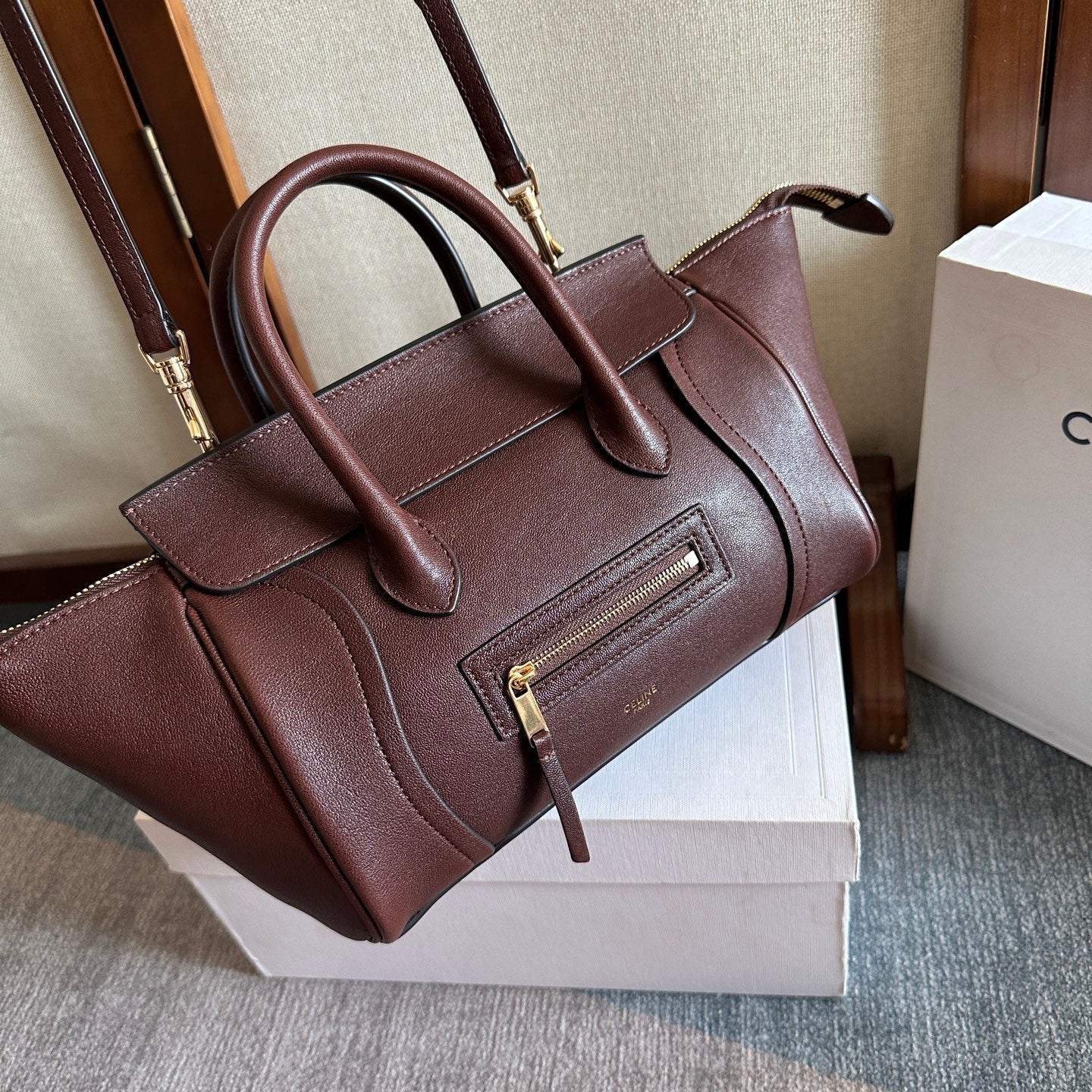 Celine Small Smiling New Luggage Chocolate Lambskin