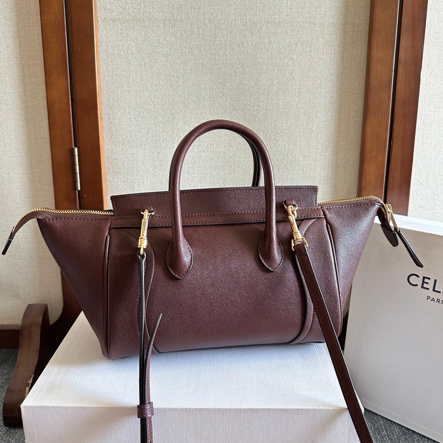 Celine Small Smiling New Luggage Chocolate Lambskin