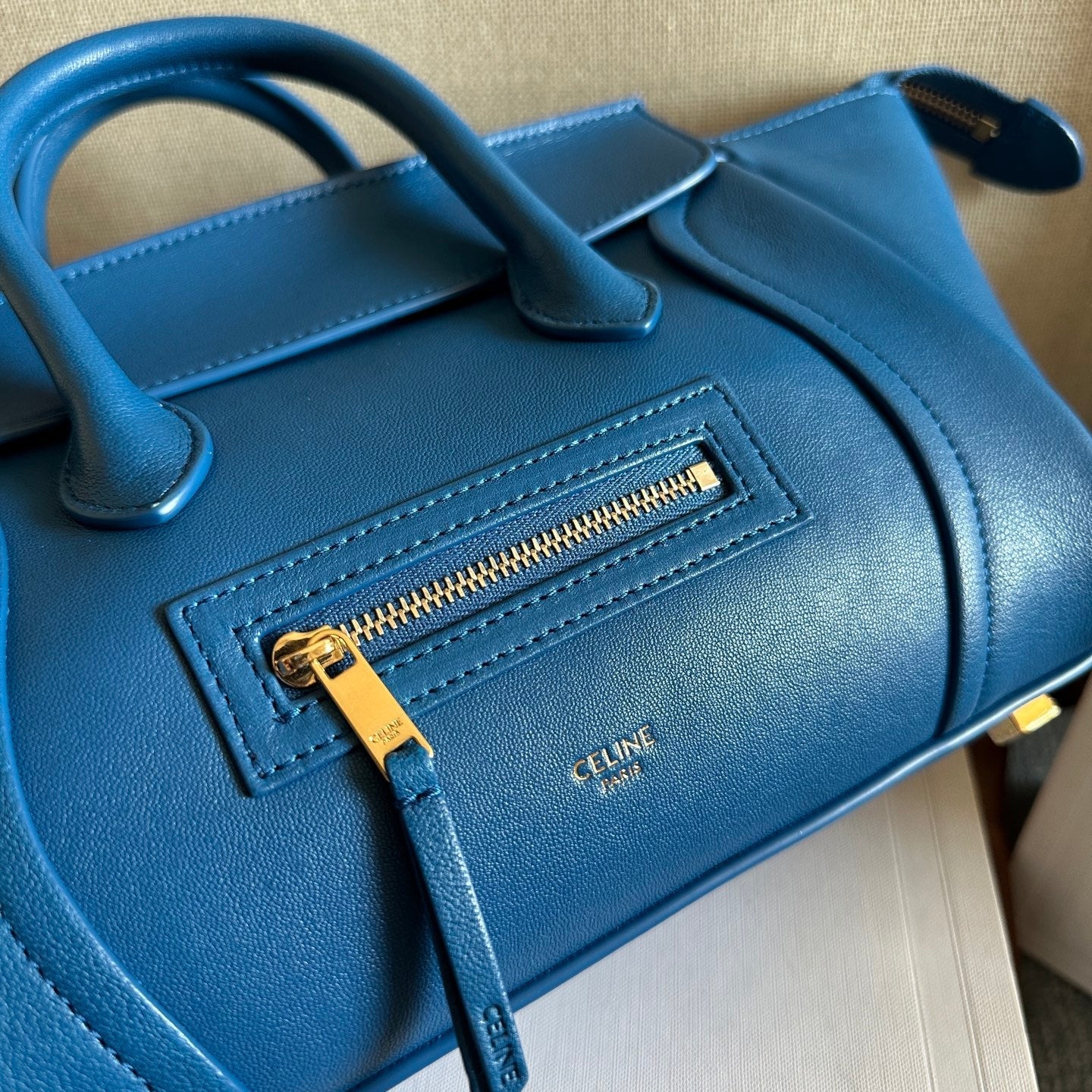 Celine Small Smiling New Luggage Blue Lambskin