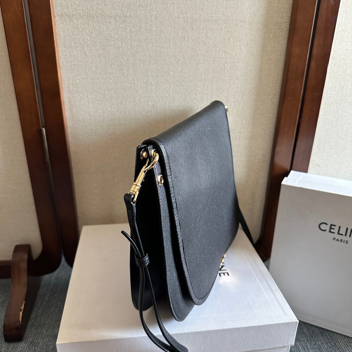 Celine Besace Soft Triomphe Bag Black Lambskin