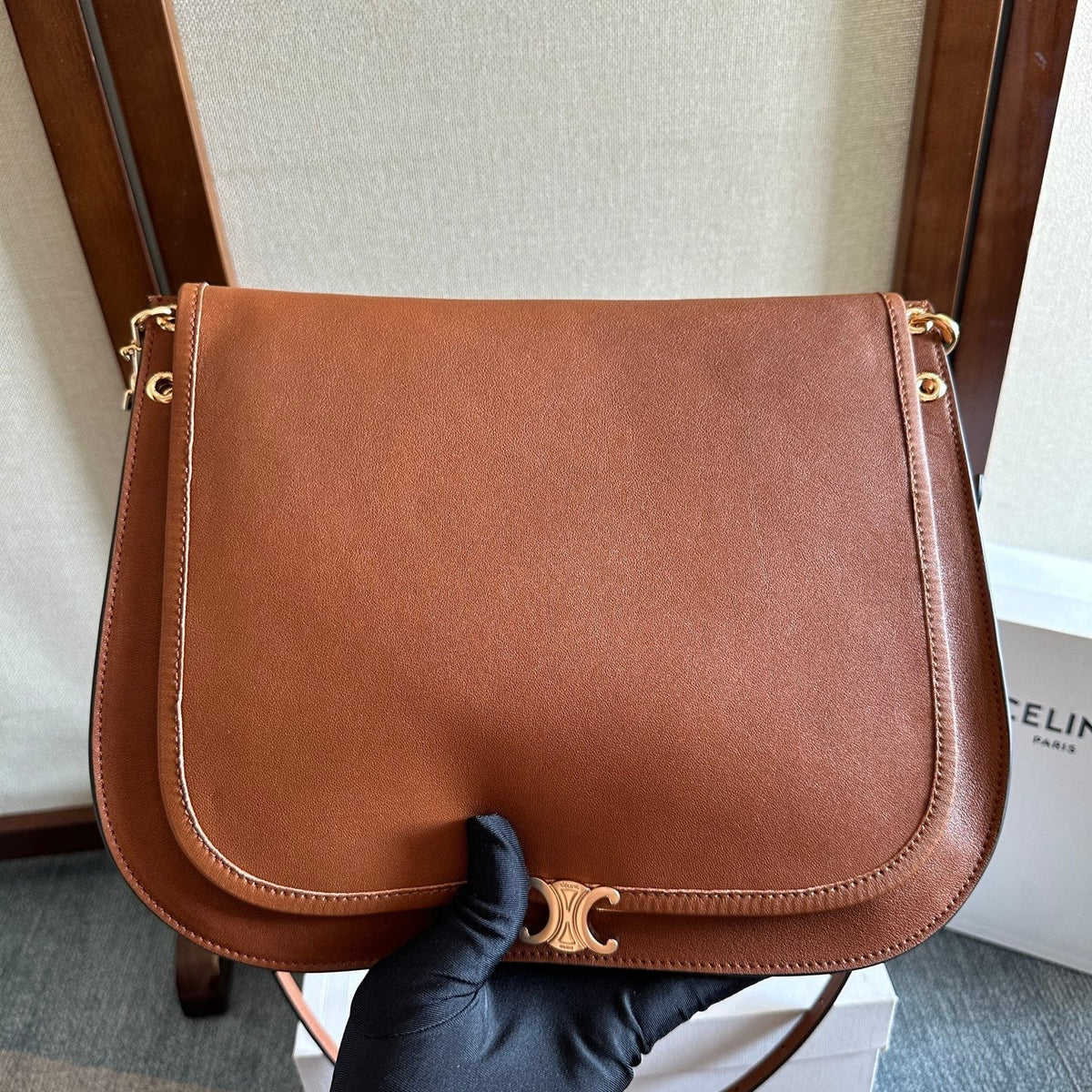 Celine Besace Soft Triomphe Bag Brown Lambskin
