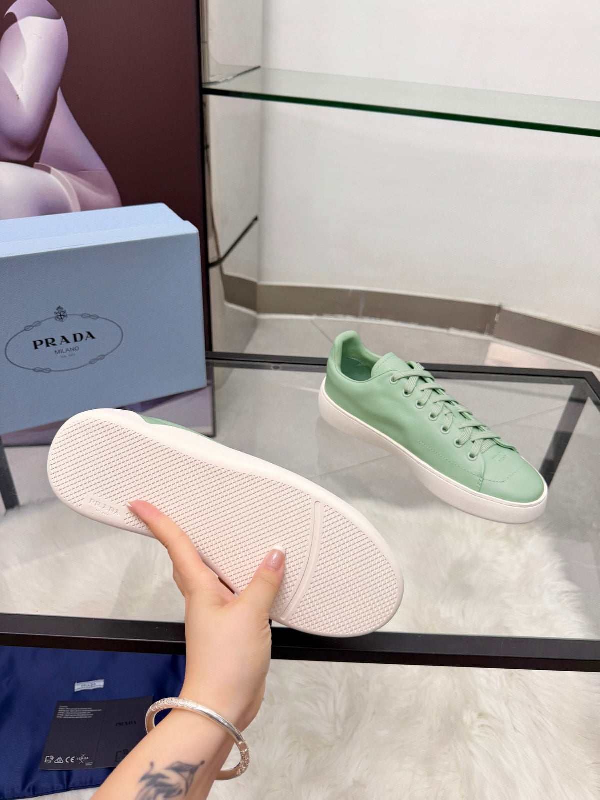 Prada 26s Court Sneakers Mint Green Leather 838032