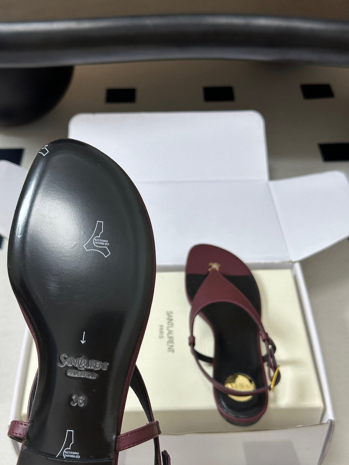 YSL Cassandra Slide Burugndy Smooth Leather 787565