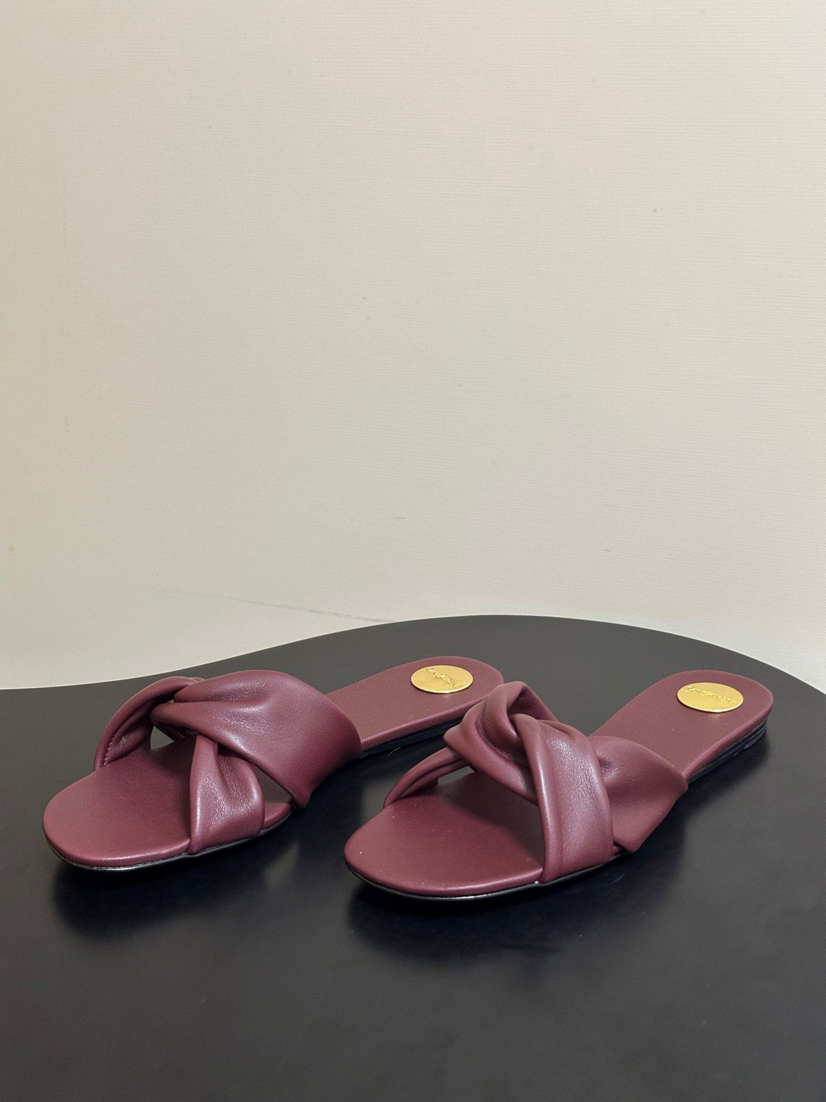 YSL Knotted Slide Burgundy Smooth Leather 787569