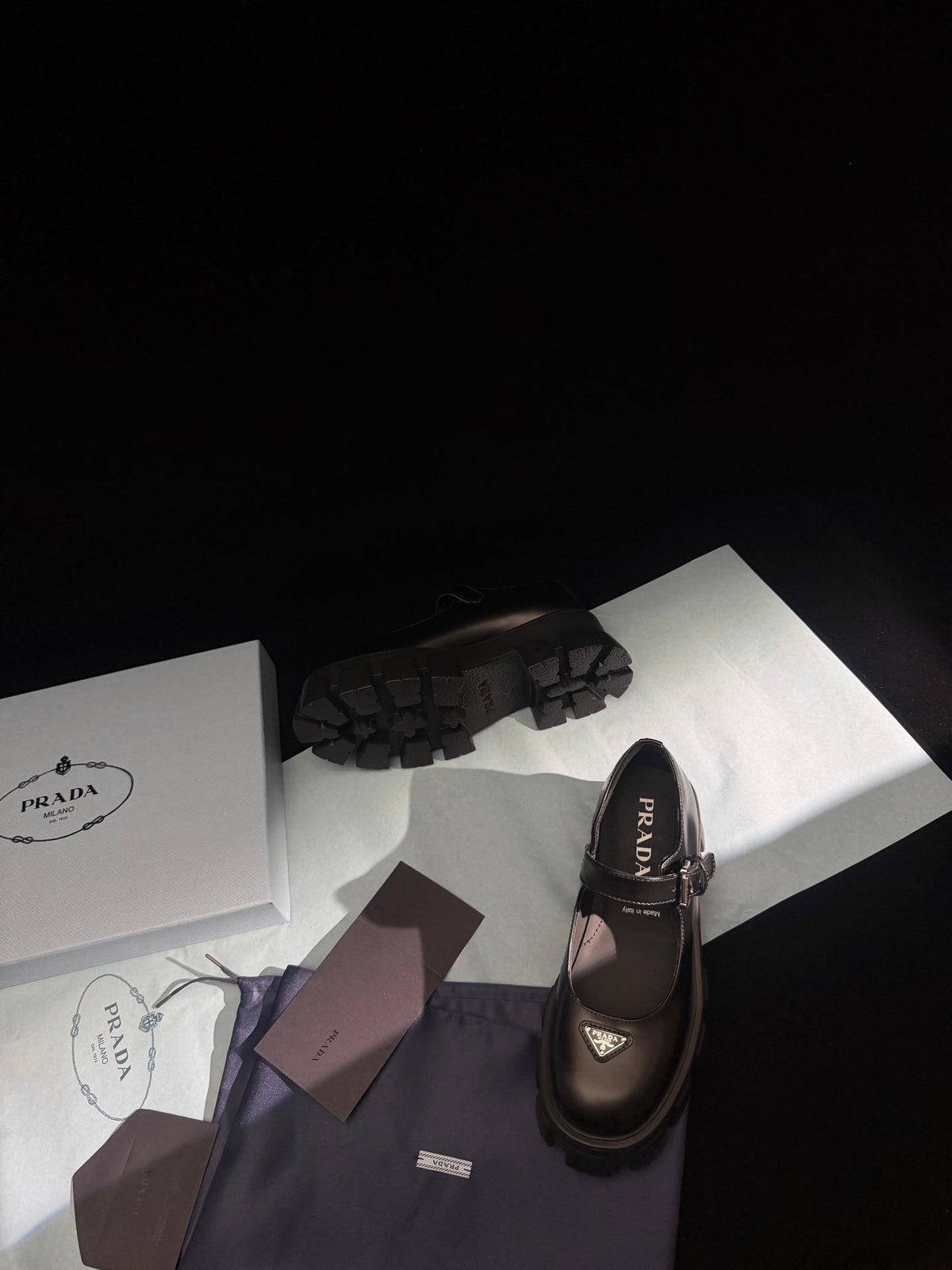 Prada Brushed Monolith Mary Janes Loafer Black Leather 606064