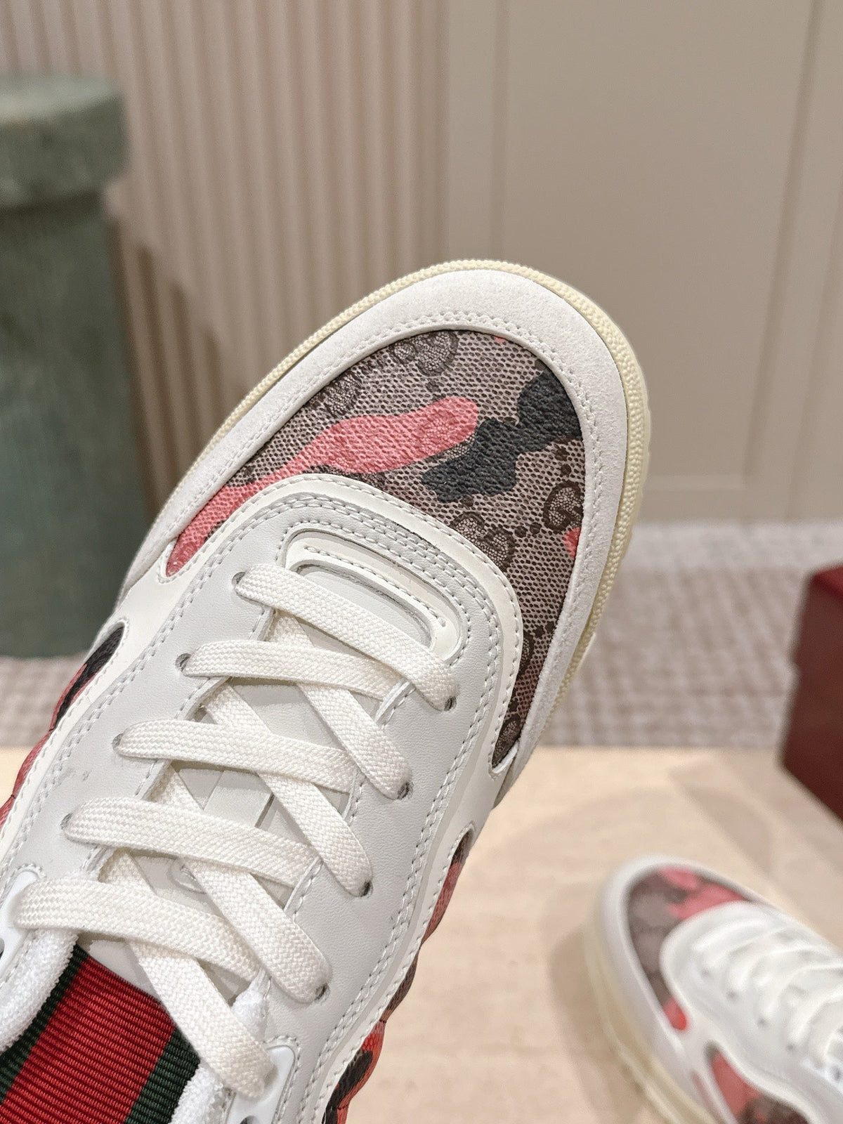 GG Re-Web Sneakers White Black Light Pink Calfskin 584475