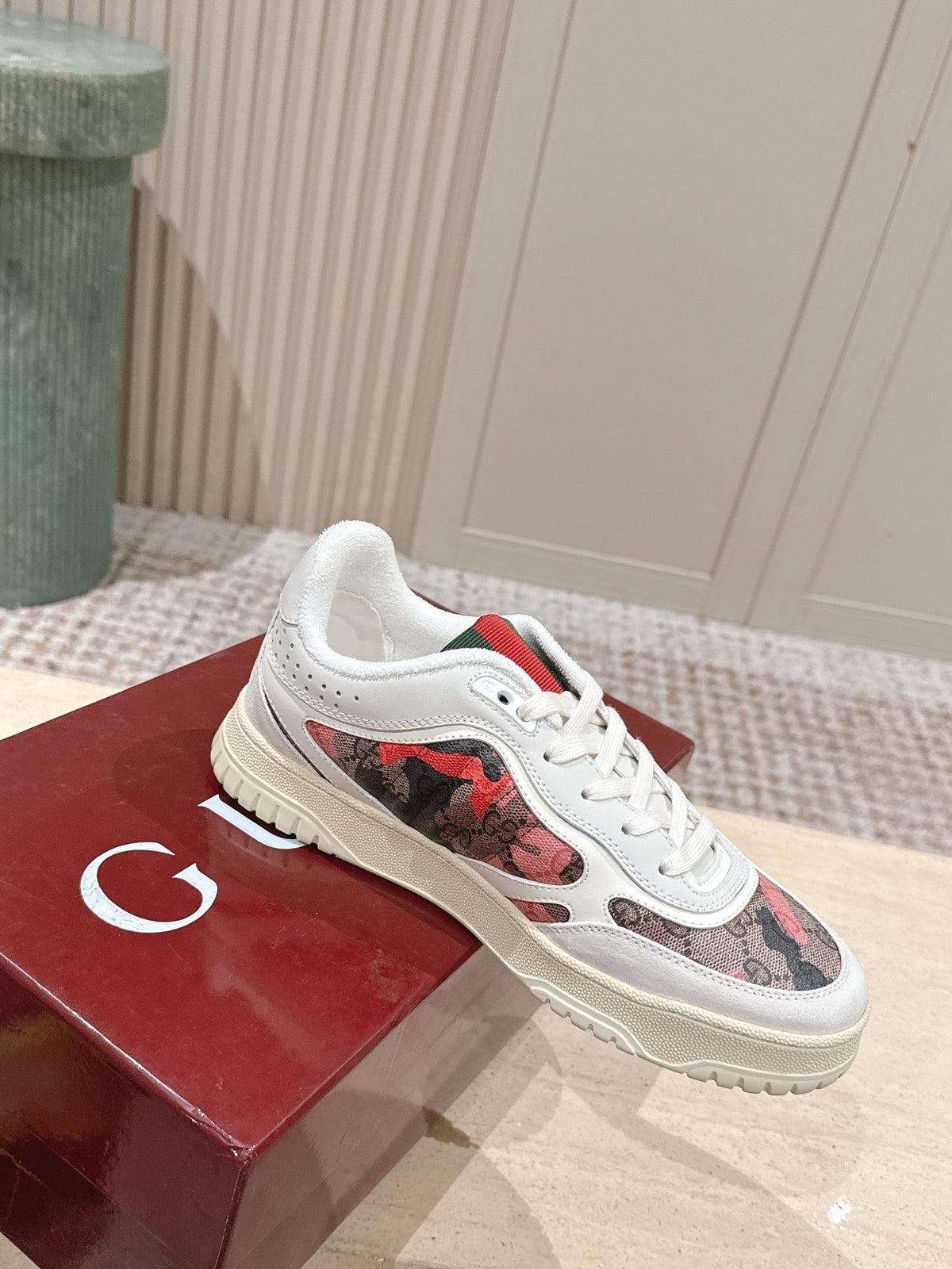 GG Re-Web Sneakers White Black Light Pink Calfskin 584475